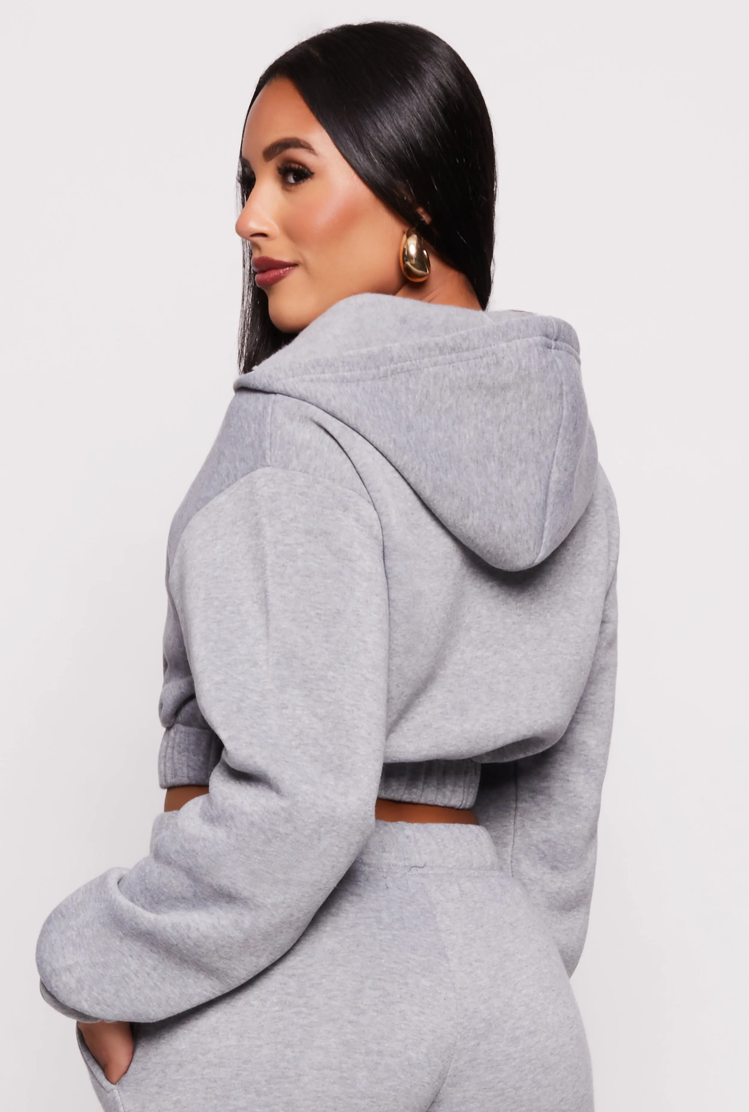 Zip Front Hooded Cropped Sweatshirt sold by Rainbow product image thumbnail 3
