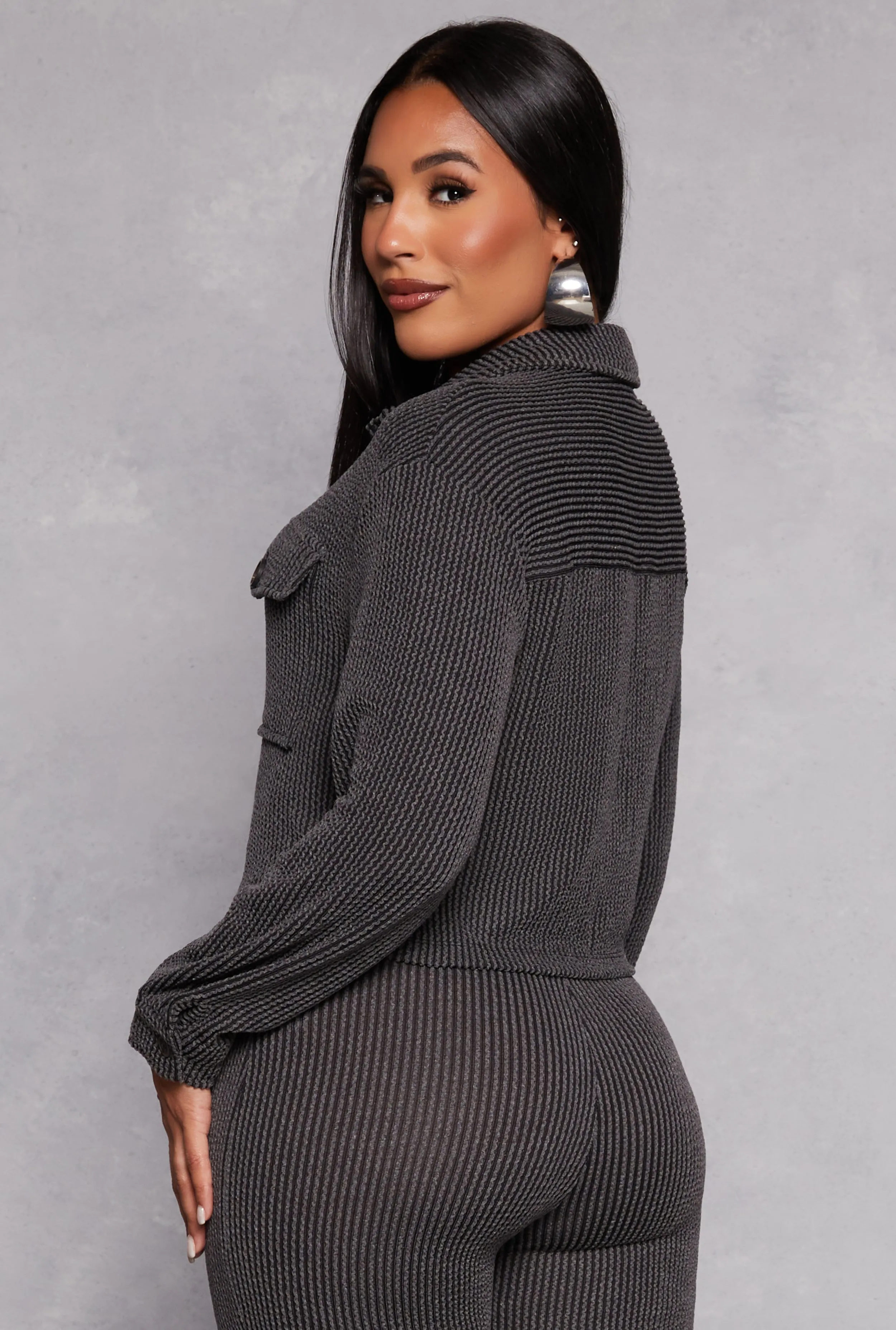 Textured Ribbed Knit Cropped Shirt sold by Rainbow product image thumbnail 3