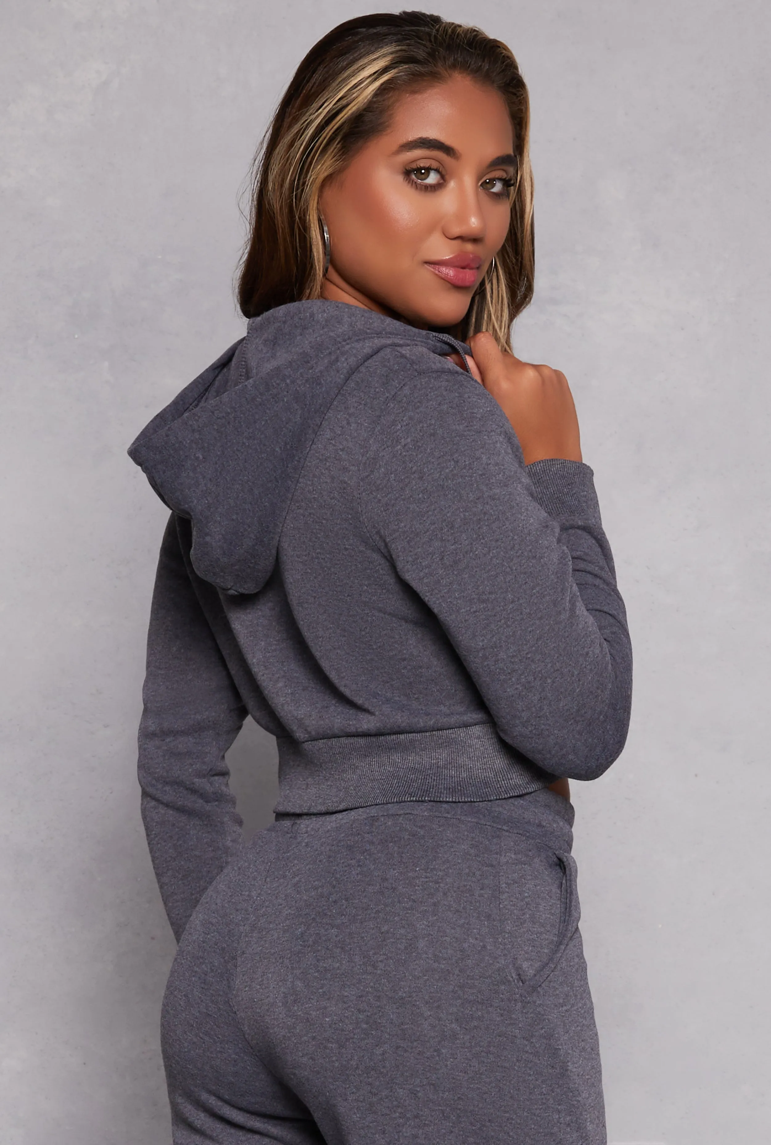 Fleece Zip Cropped Hooded Sweatshirt sold by Rainbow product image thumbnail 3