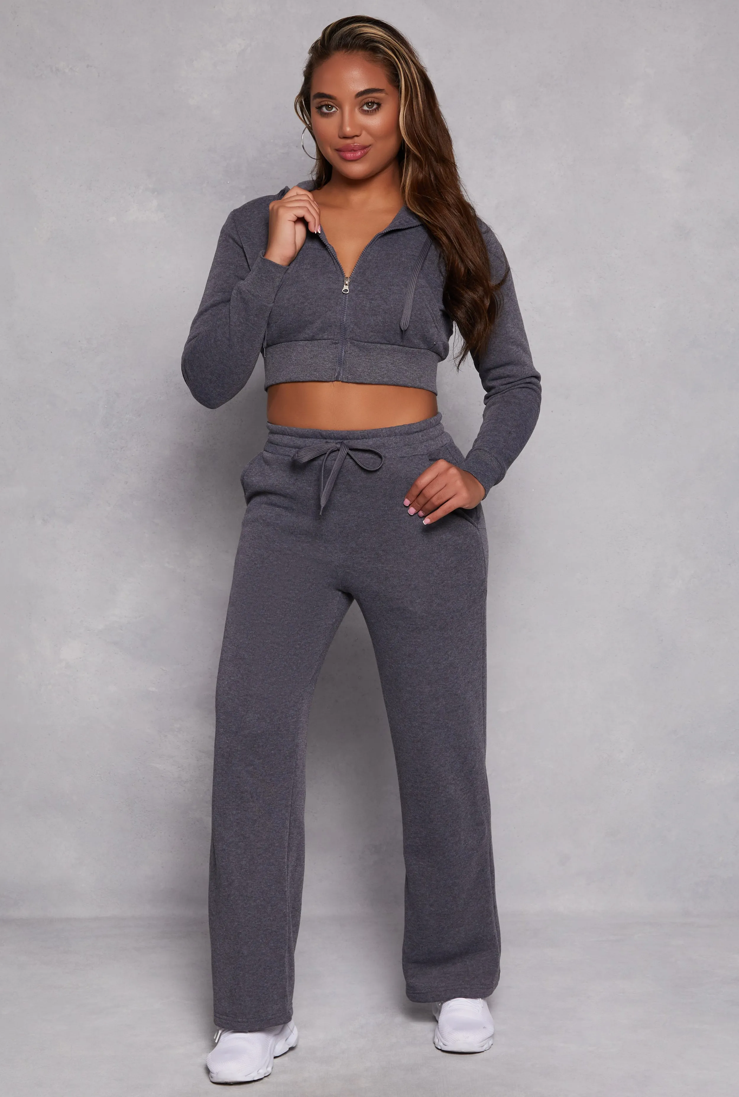 Fleece Zip Cropped Hooded Sweatshirt sold by Rainbow product image thumbnail 2