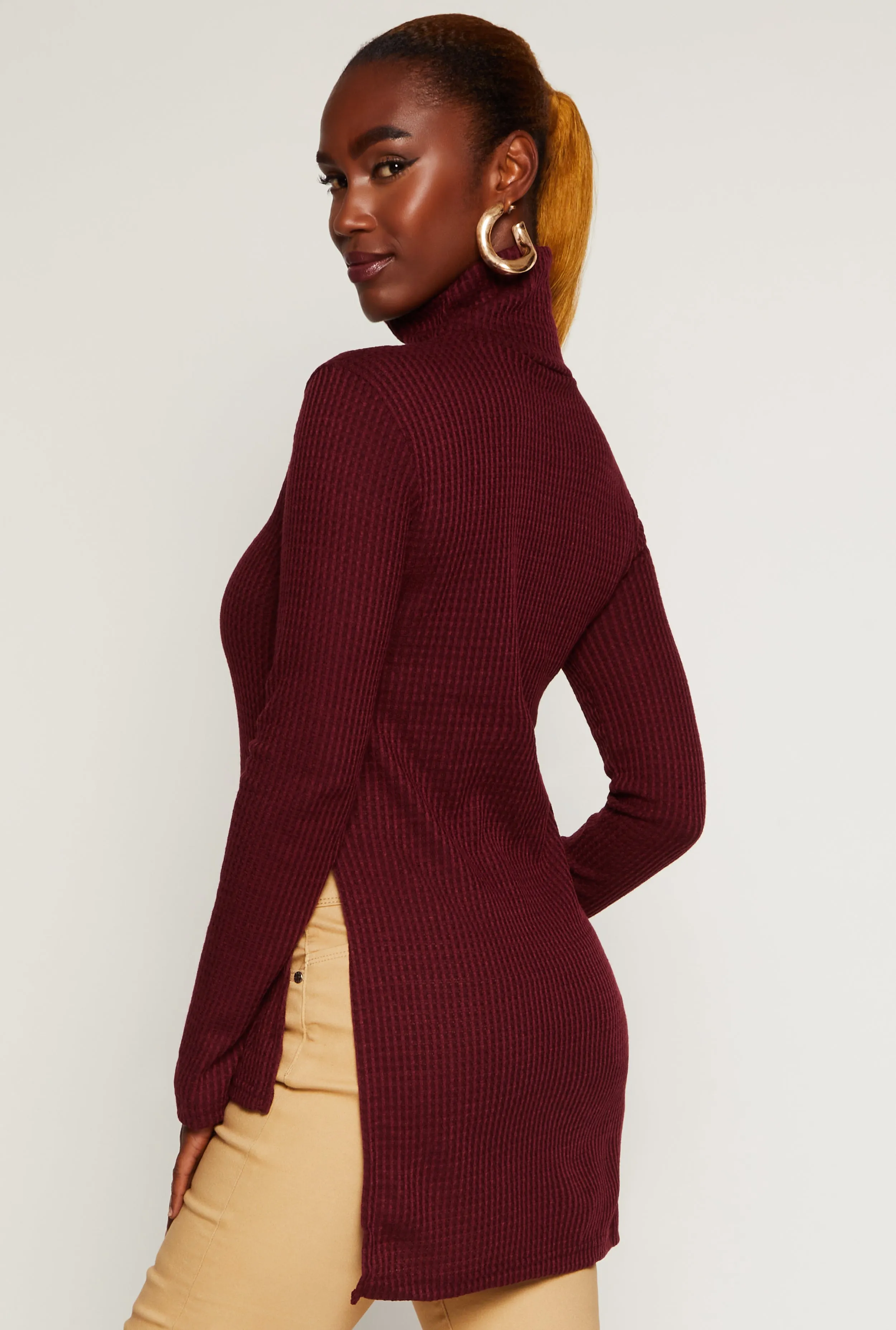 Waffle Knit Turtleneck High Low Top sold by Rainbow product image thumbnail 3