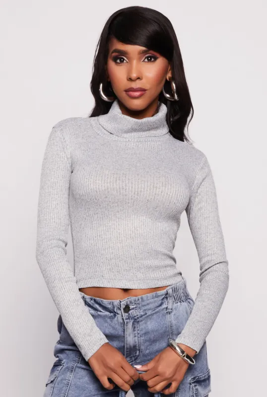 Ribbed Knit Turtleneck Long Sleeve Top sold by Rainbow