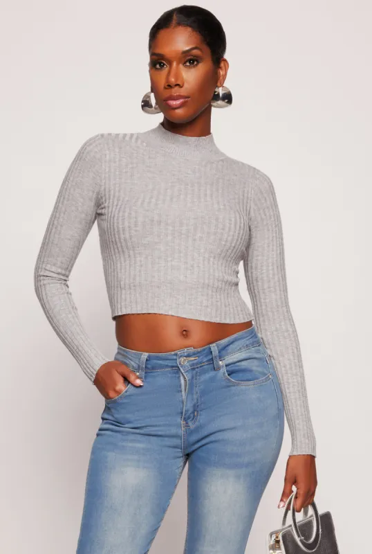 Ribbed Knit Mock Neck Cropped Sweater sold by Rainbow