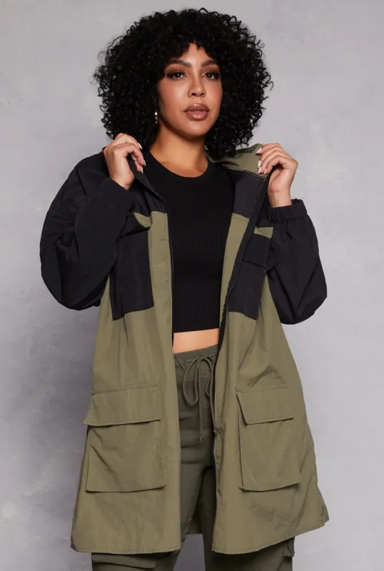 Plus Size Color Block Utility Jacket sold by Rainbow
