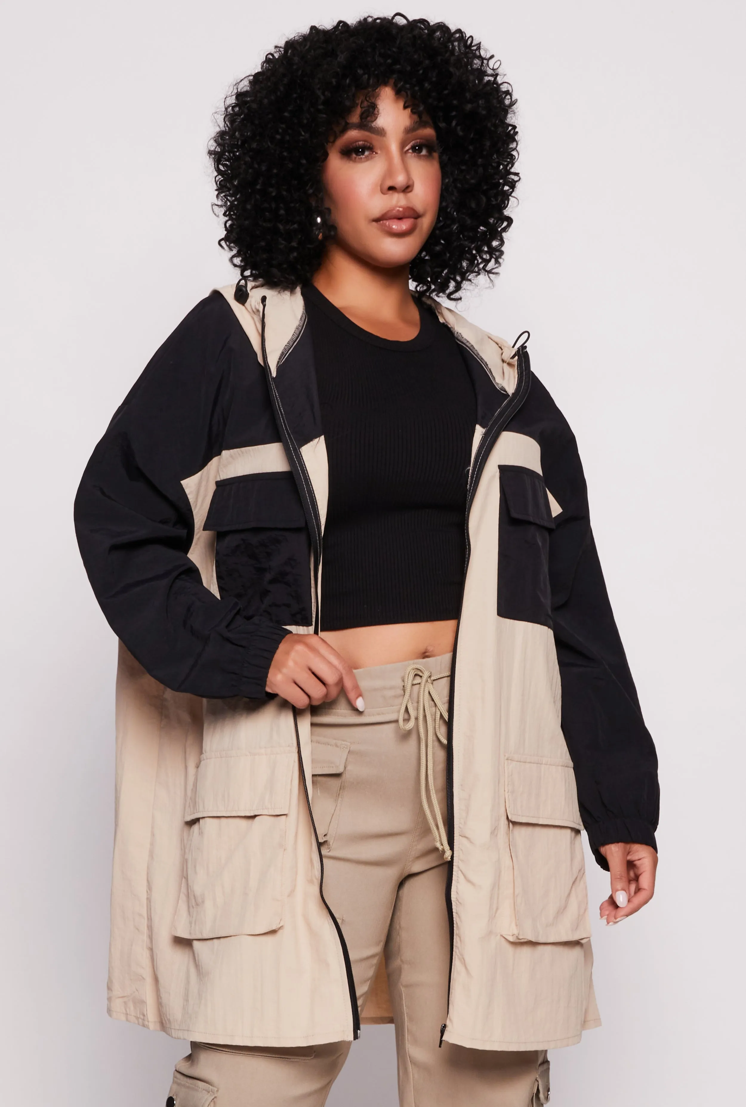 Plus Size Color Block Utility Jacket sold by Rainbow
