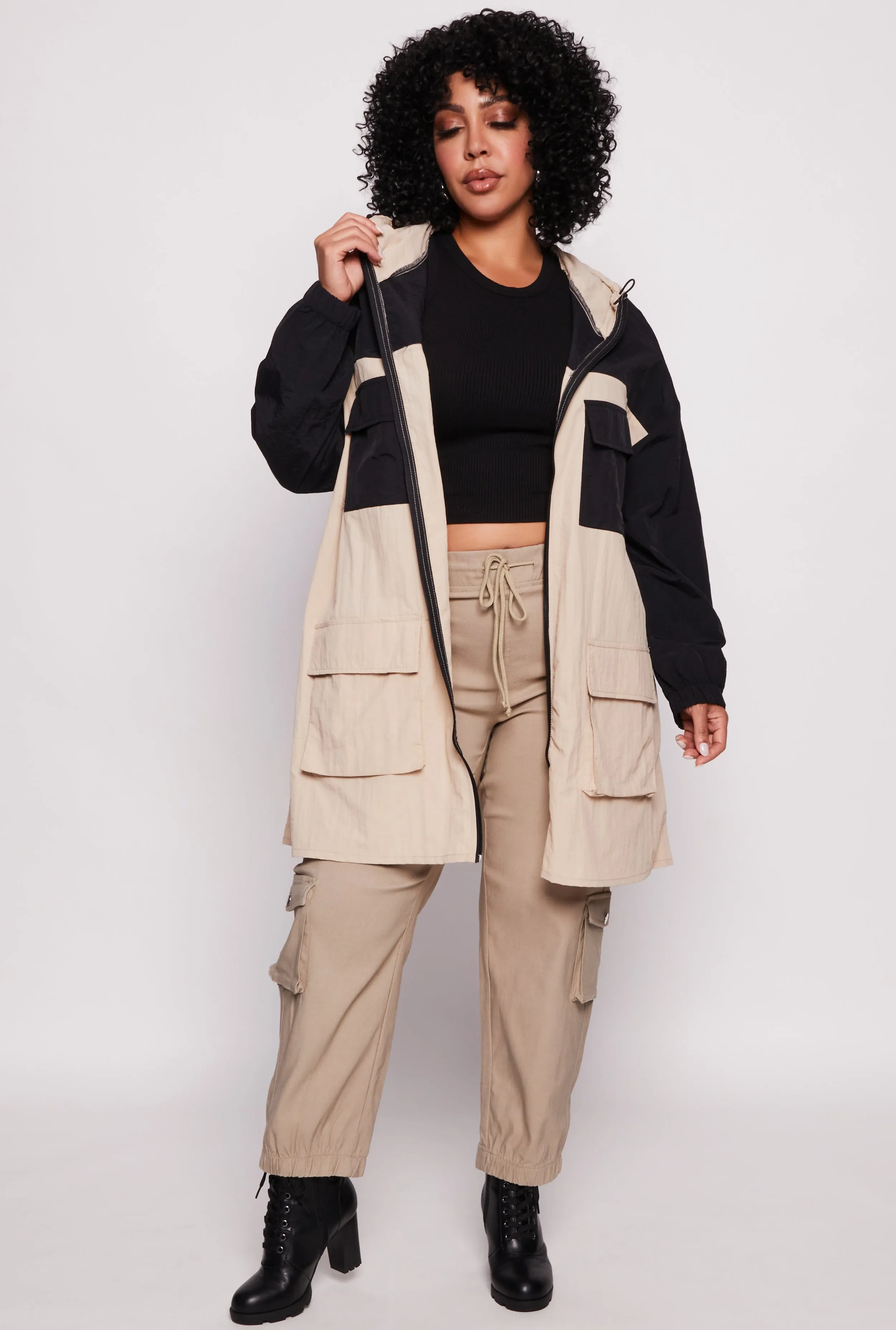 Plus Size Color Block Utility Jacket sold by Rainbow product image thumbnail 2