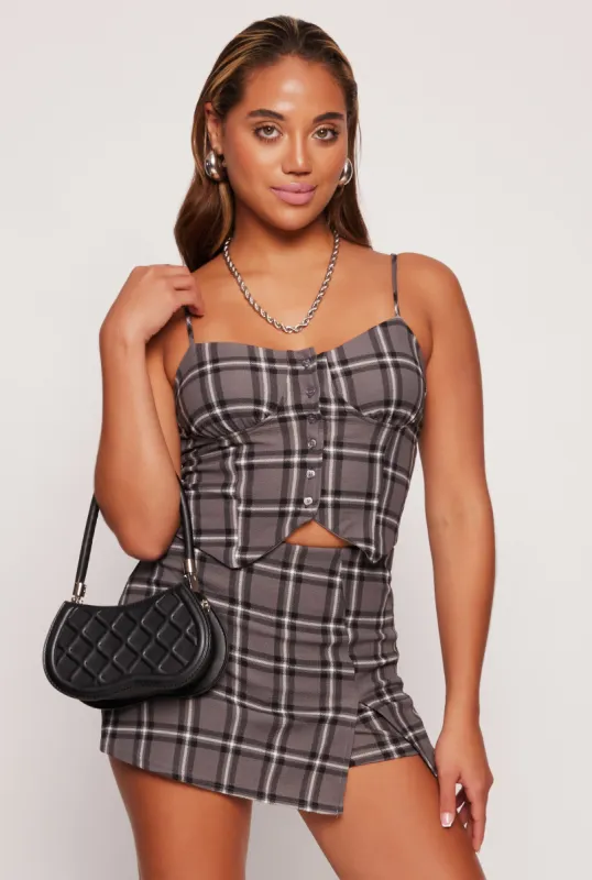 Almost Famous Plaid Button Front Bustier Top sold by Rainbow