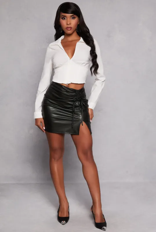 Faux Leather Ruched Side Slit Pencil Skirt sold by Rainbow