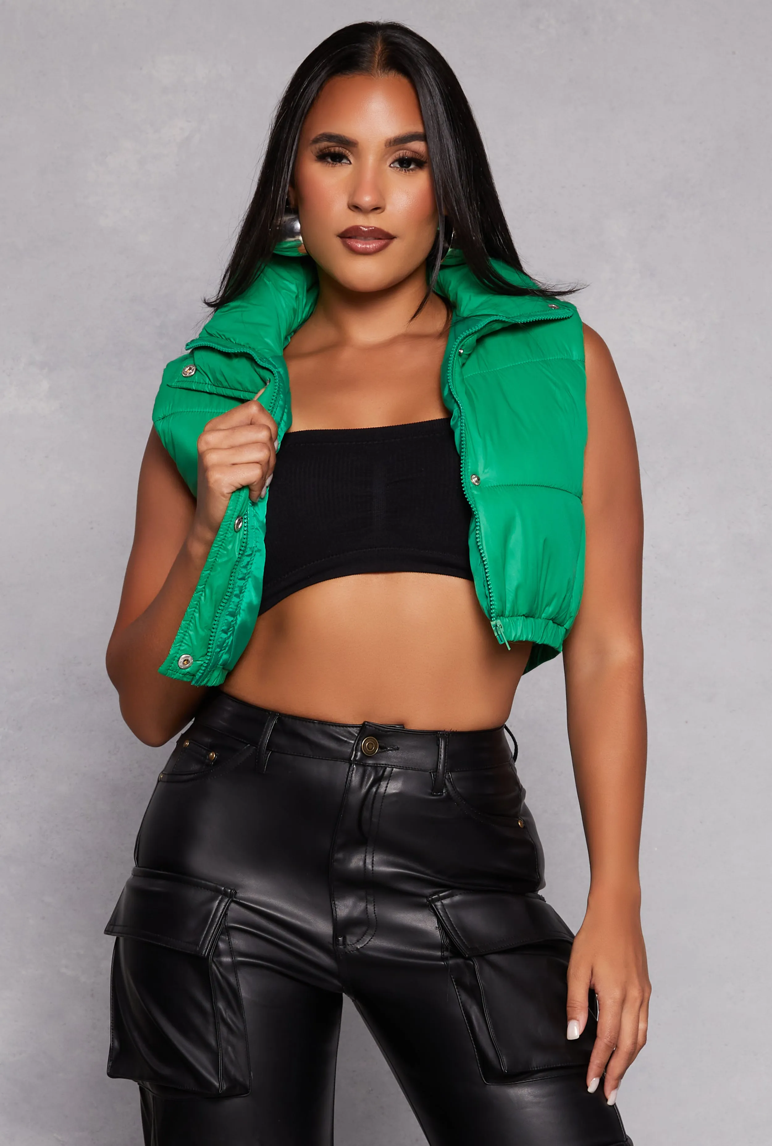 Daisy Snap Button Zip Front Cropped Puffer Vest sold by Rainbow