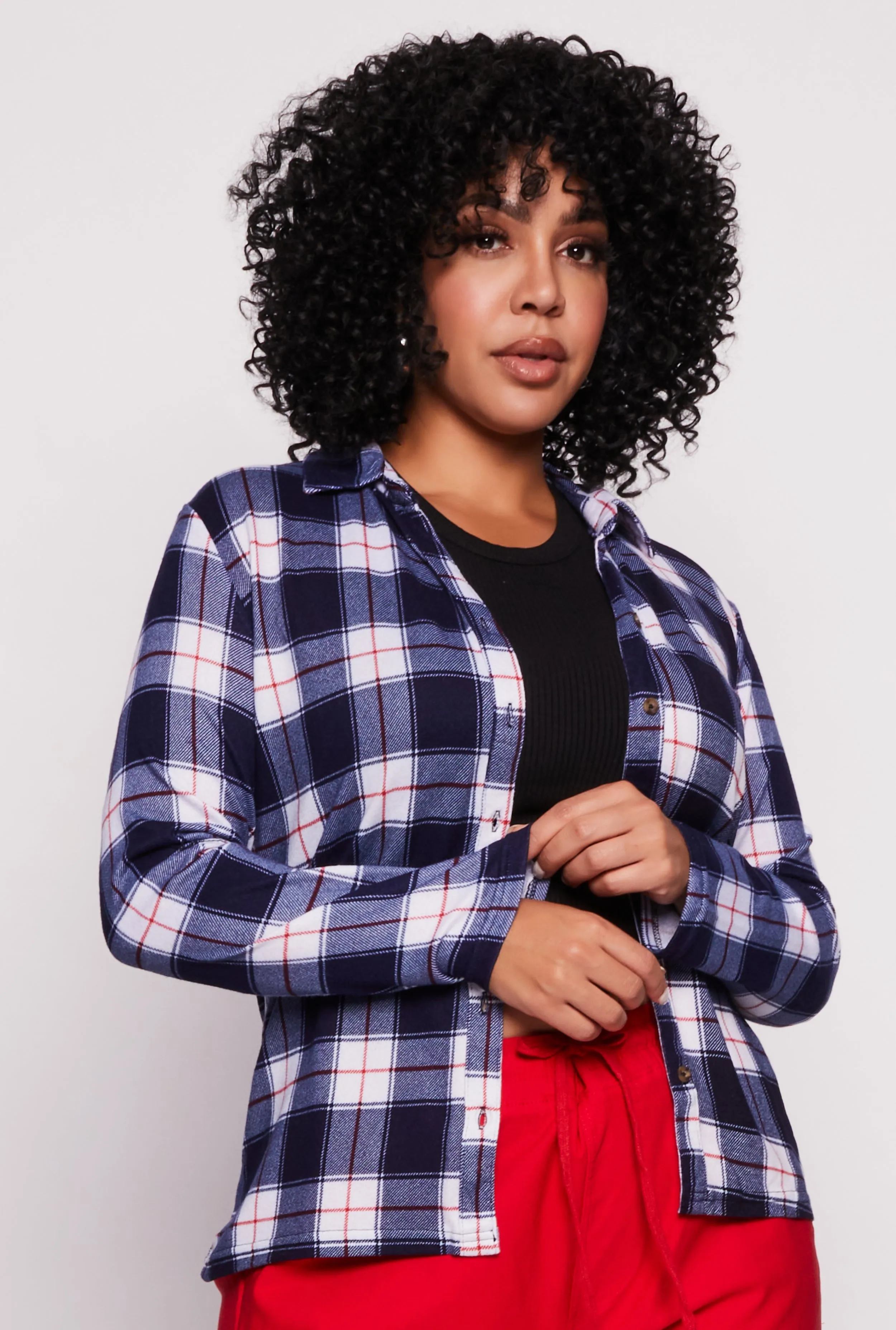 Plus Size Plaid Button Front Shirt sold by Rainbow