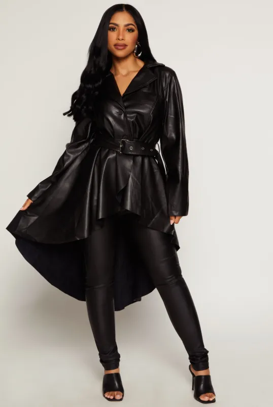 Belted High Low Faux Leather Jacket sold by Rainbow