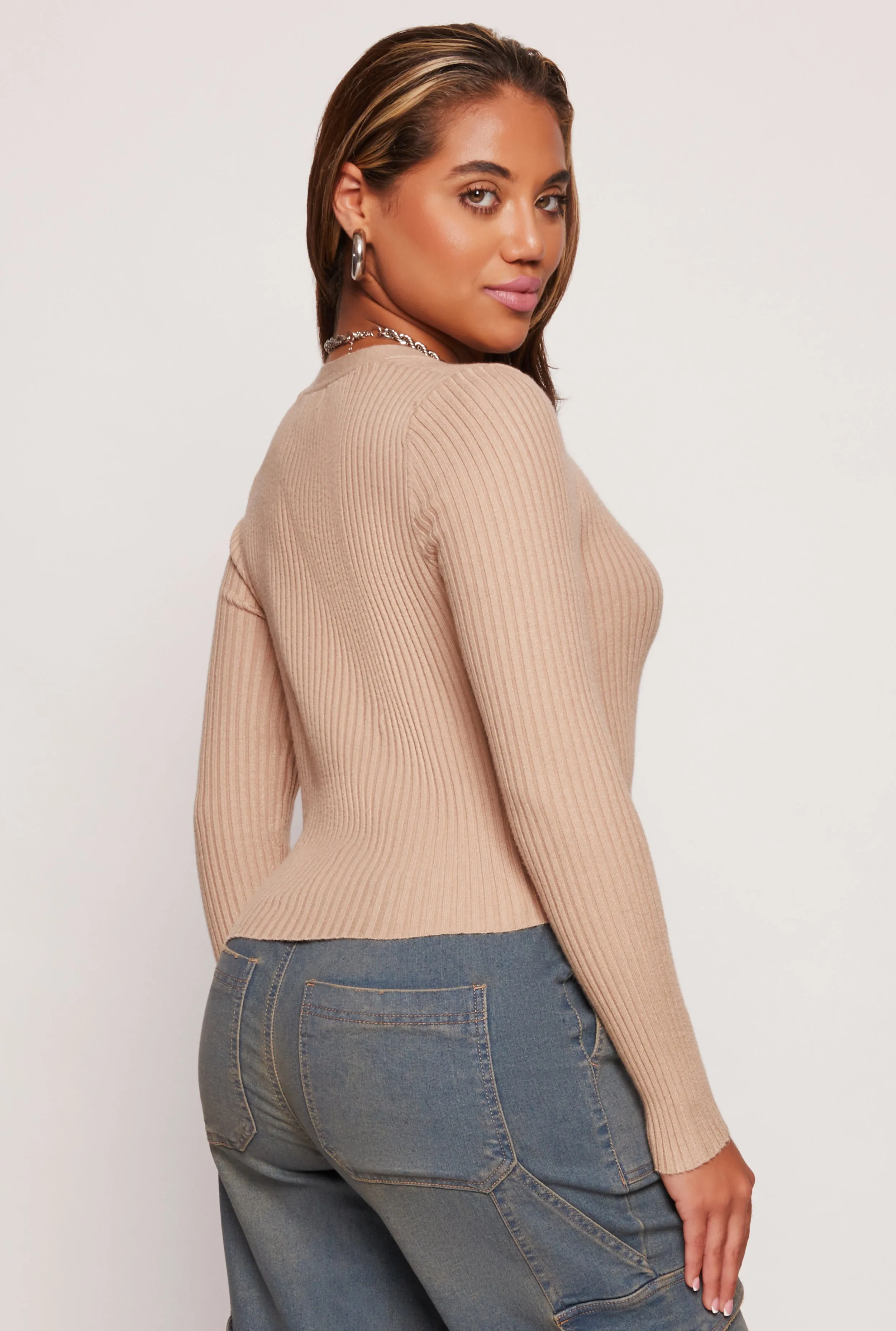 Ribbed Knit Button Front Cropped Cardigan sold by Rainbow product image thumbnail 3