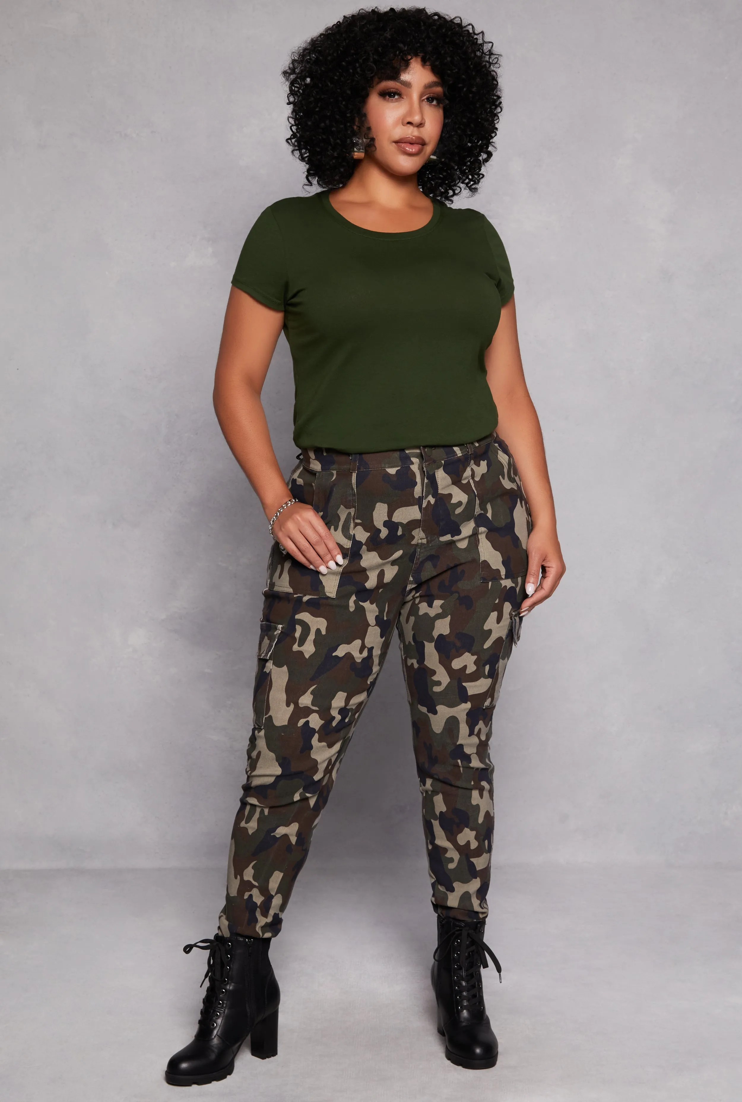 Plus Size Hyper Stretch Cargo Pocket Skinny Leg Pants sold by Rainbow