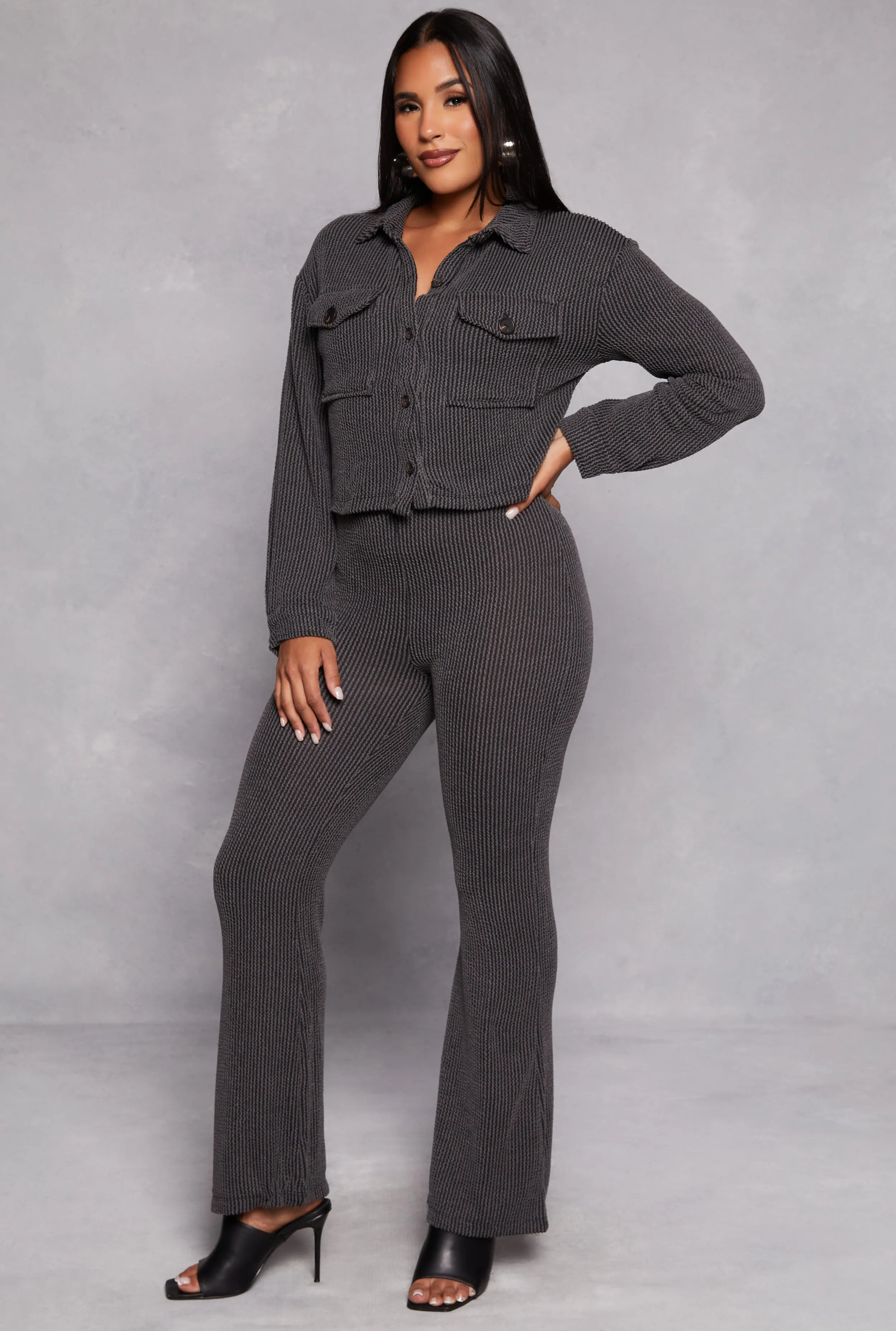 Textured Ribbed Knit High Waist Pants sold by Rainbow