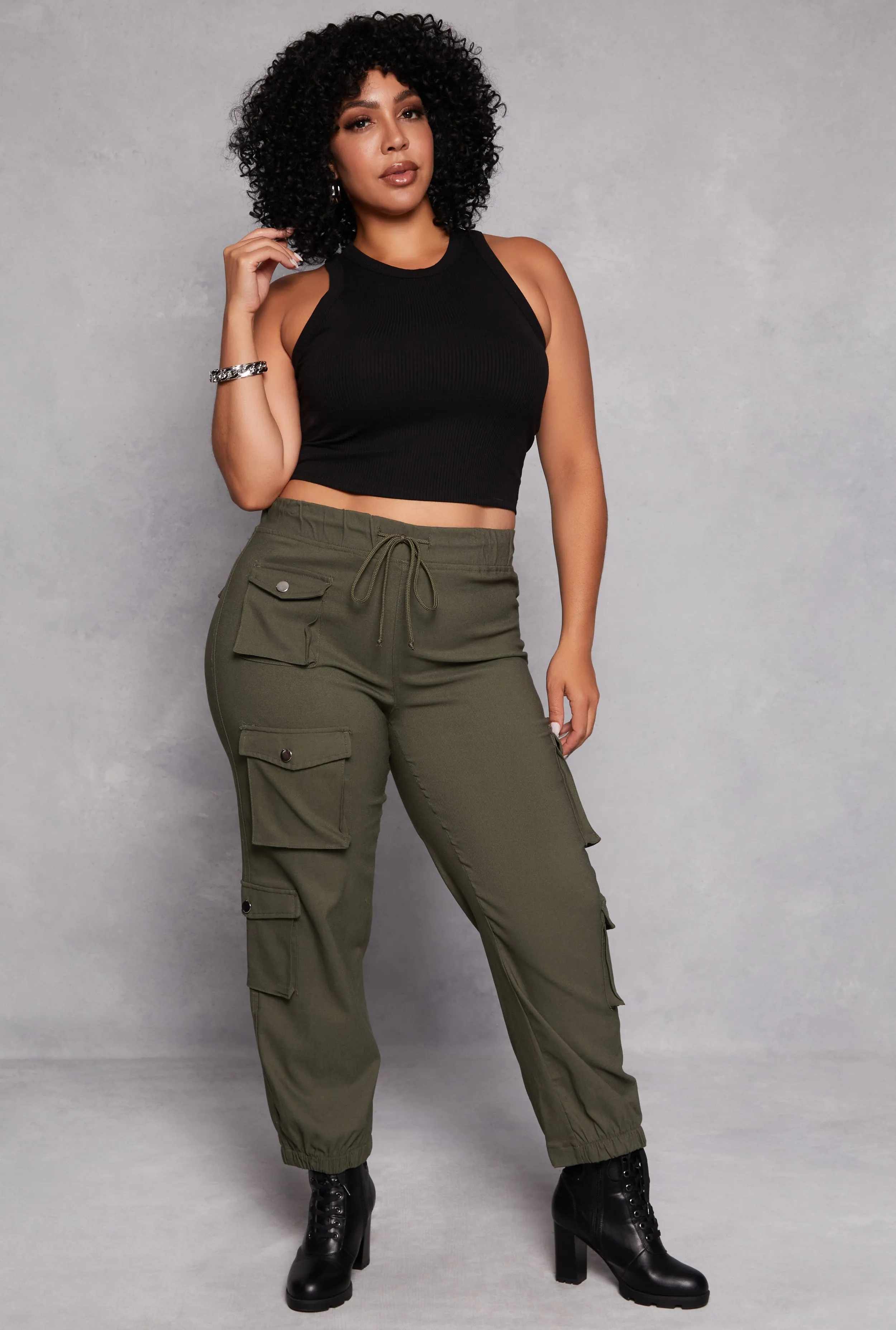Plus Size High Waisted Cargo Joggers sold by Rainbow