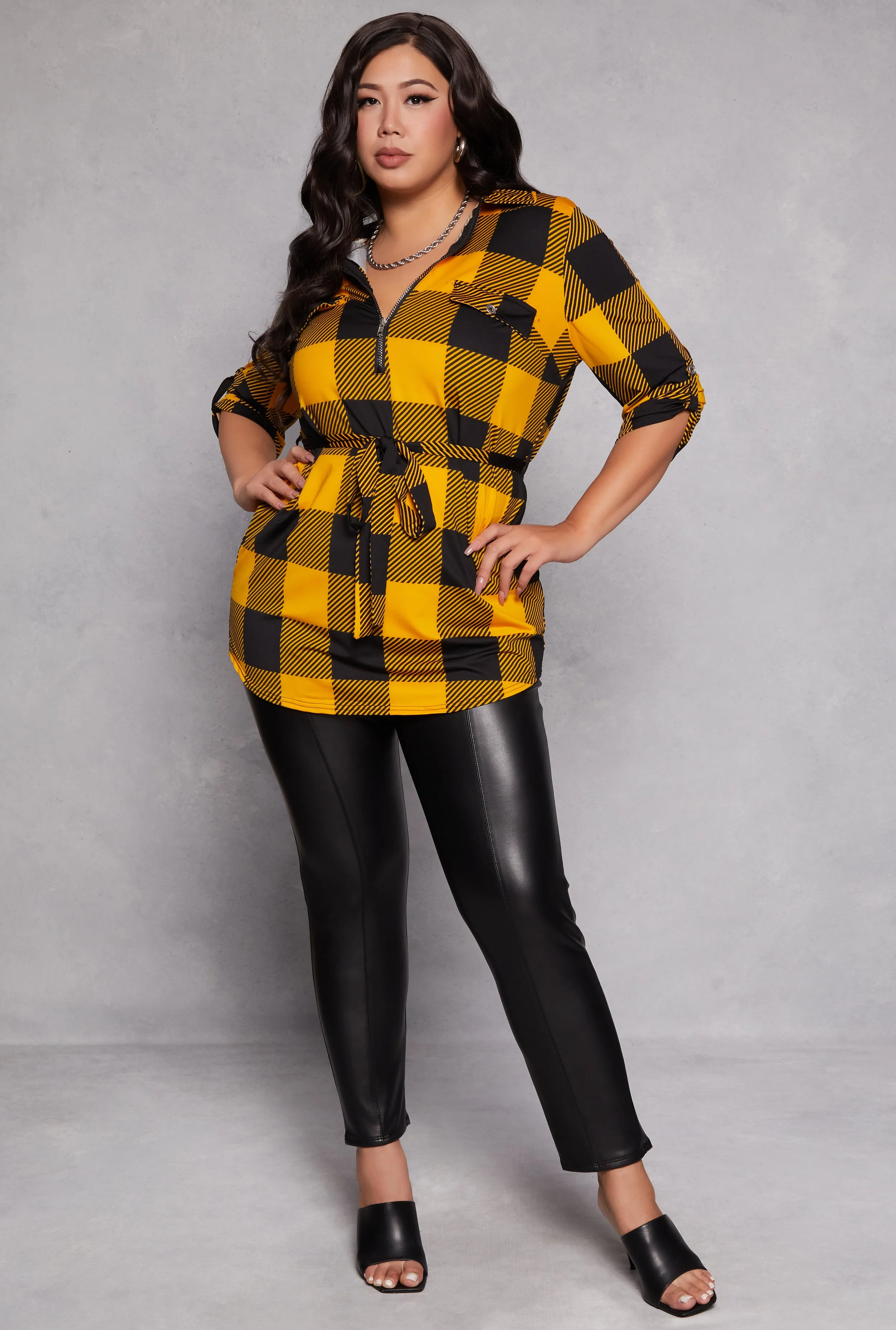 Plus Size Buffalo Plaid Half Zip Tunic Top sold by Rainbow product image thumbnail 2