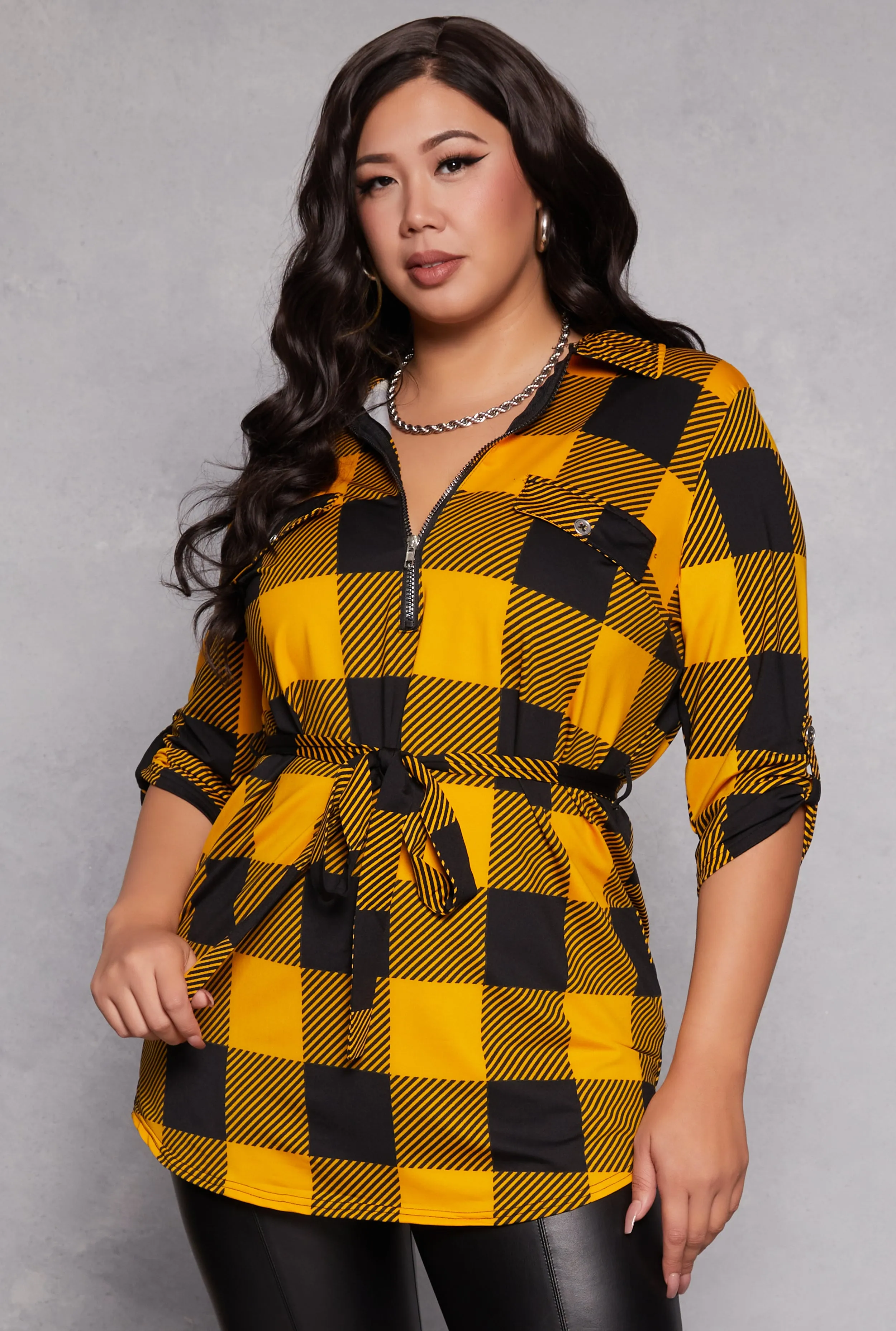 Plus Size Buffalo Plaid Half Zip Tunic Top sold by Rainbow