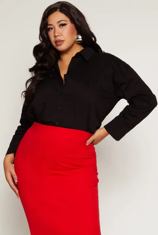 Plus Size Poplin Button Front Long Sleeve Shirt sold by Rainbow