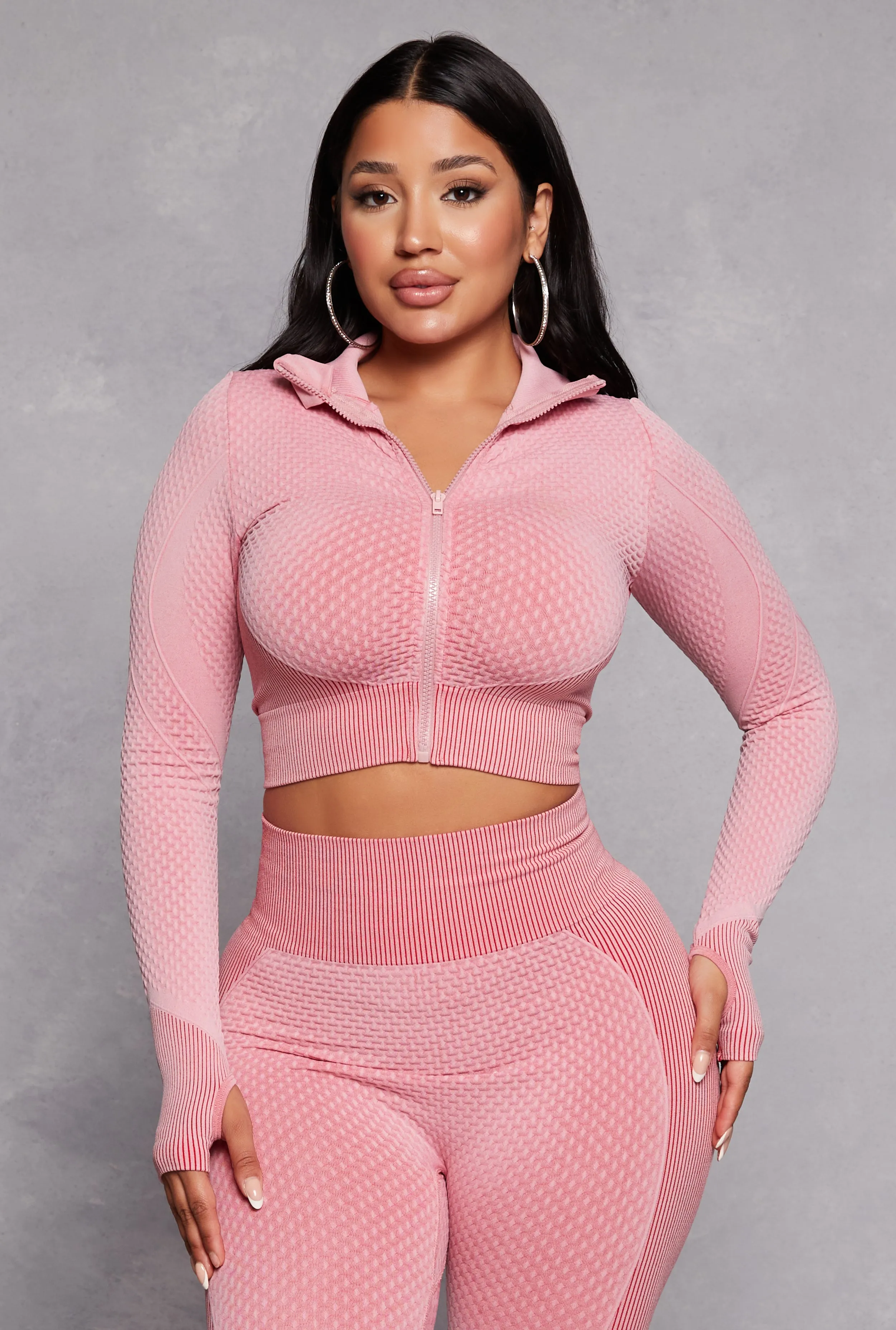 Seamless Textured Knit Zip Front Track Jacket sold by Rainbow