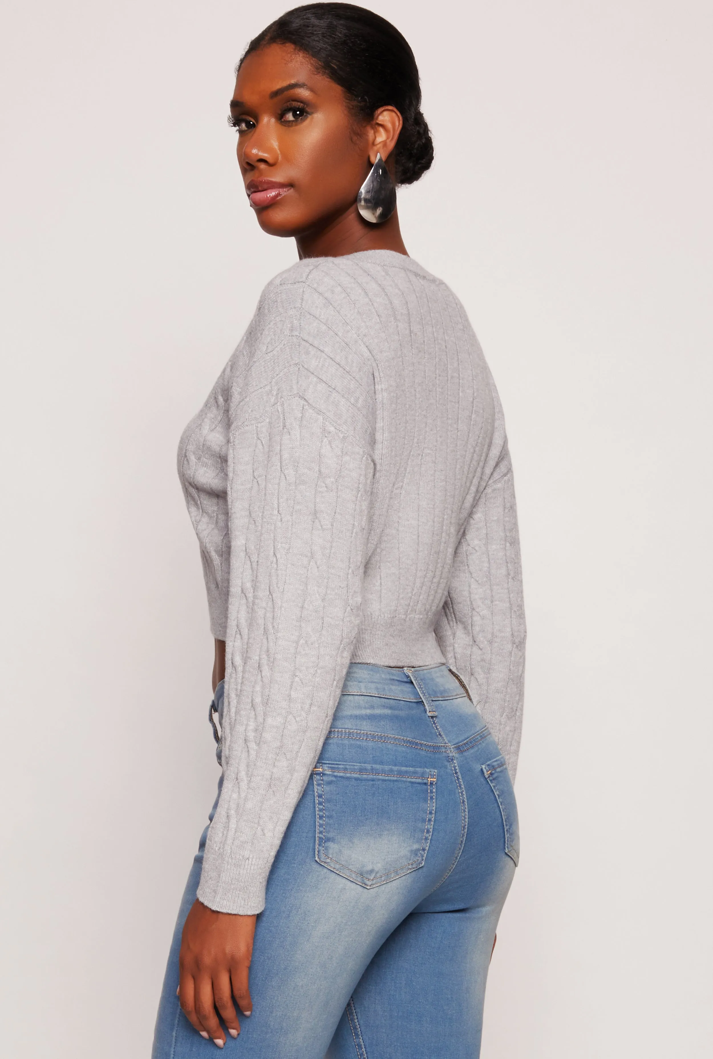 Cable Knit V Neck Cropped Sweater sold by Rainbow product image thumbnail 3