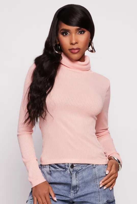 Ribbed Knit Turtleneck Long Sleeve Top sold by Rainbow