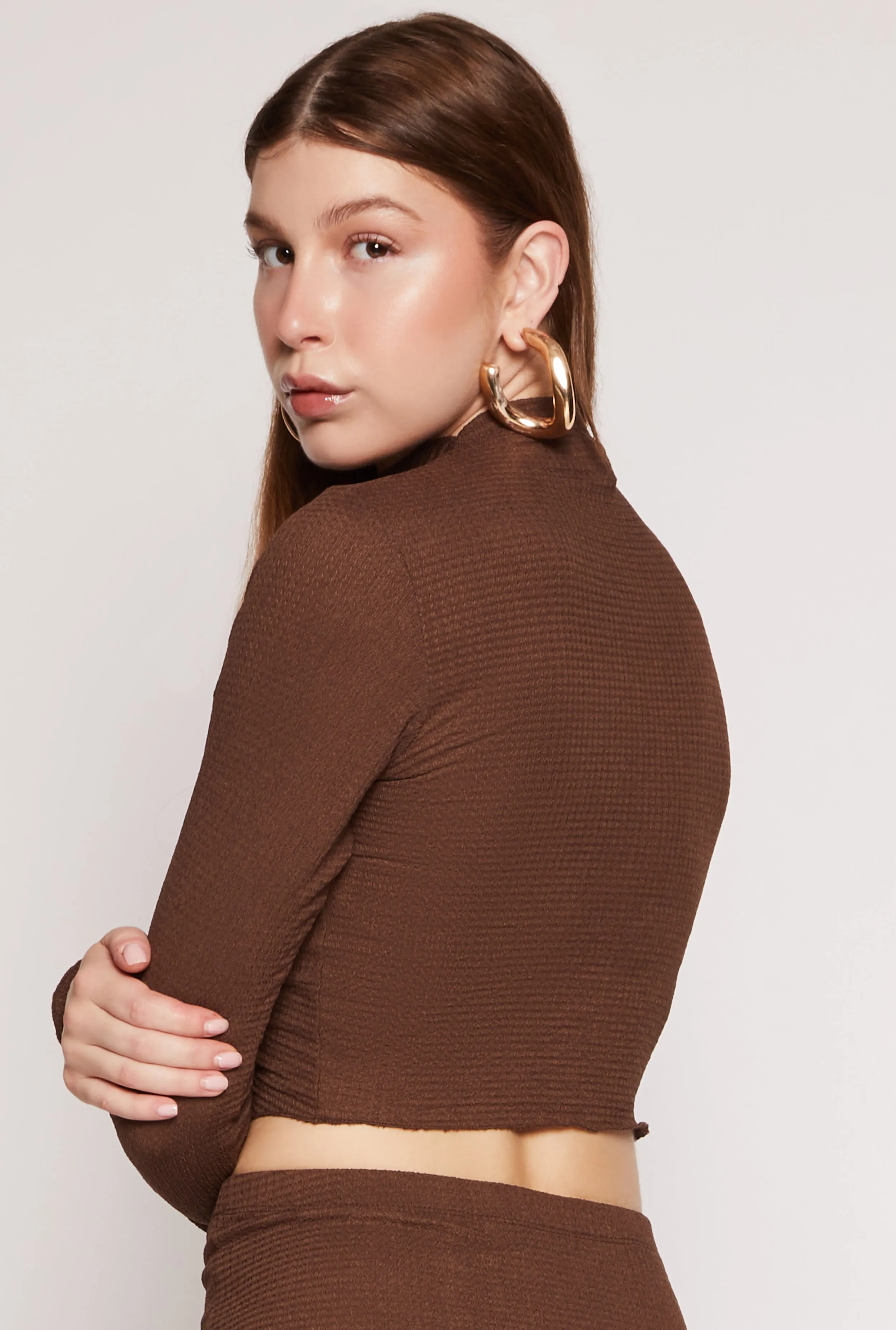 Almost Famous Ruched Long Sleeve Crop Top sold by Rainbow product image thumbnail 3