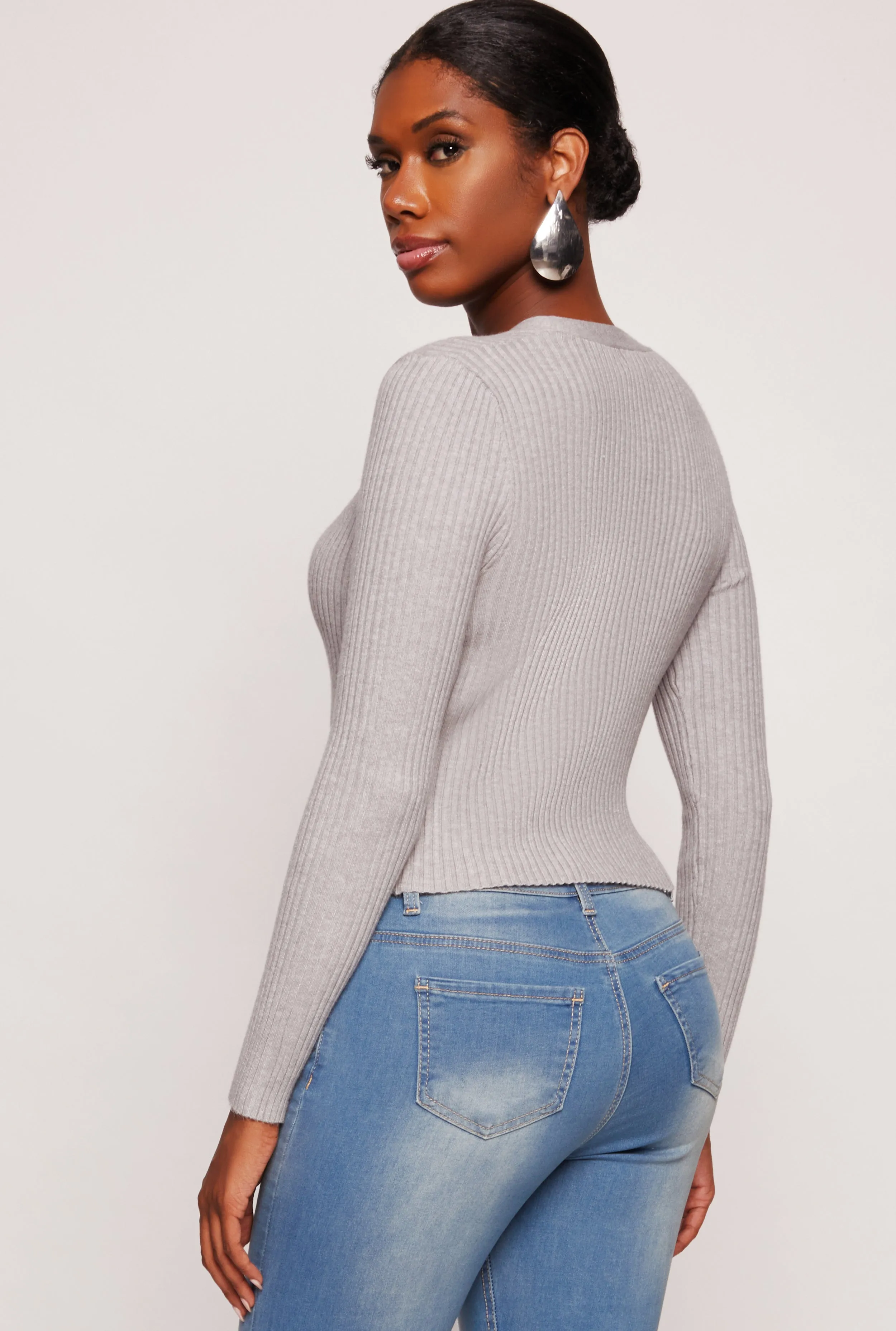 Ribbed Knit Button Front Cropped Cardigan sold by Rainbow product image thumbnail 3