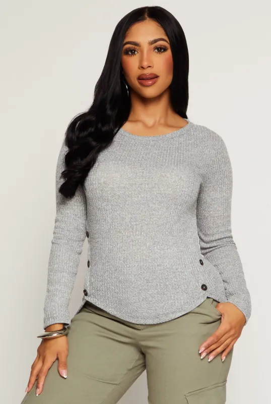 Waffle Knit Side Button High Low Top sold by Rainbow