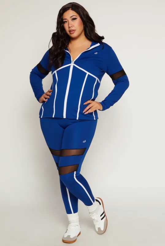 Plus Size Contrast Trim Mesh Detail Leggings sold by Rainbow