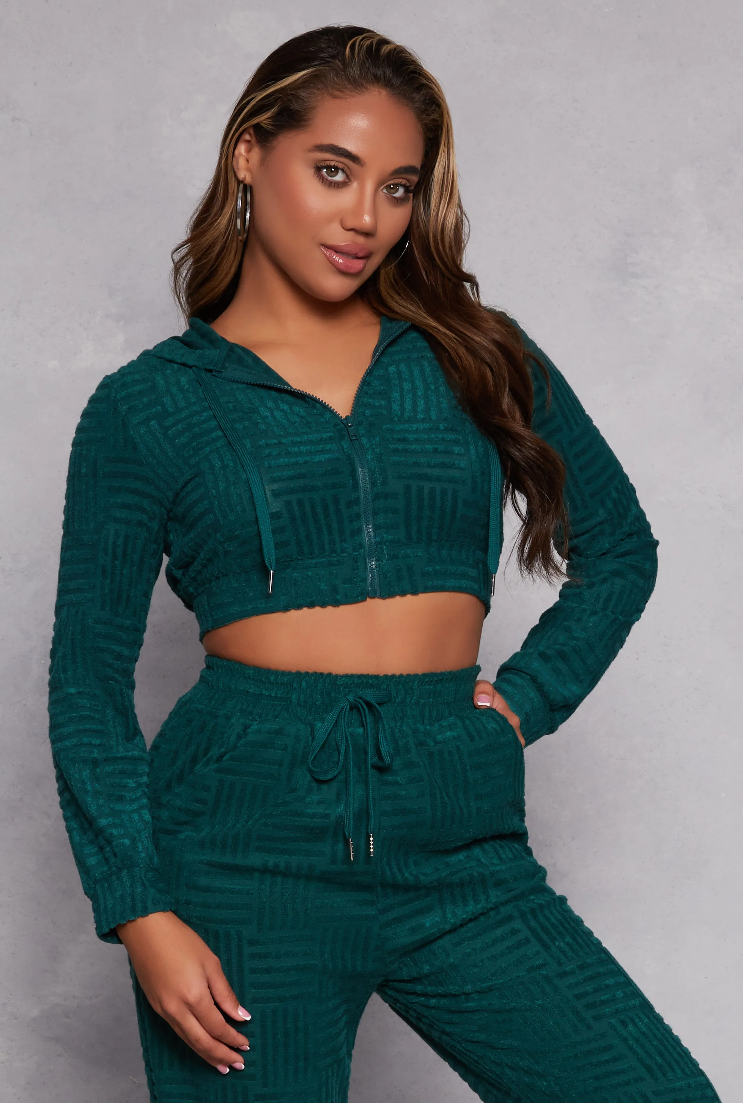 Chenille Patterned Front Zip Hoodie sold by Rainbow