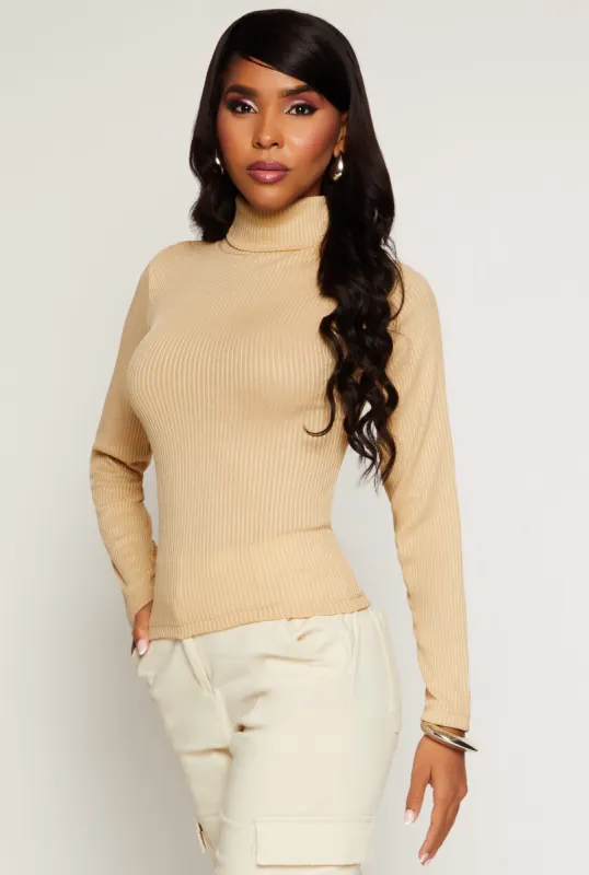Ribbed Knit Turtleneck Long Sleeve Top sold by Rainbow