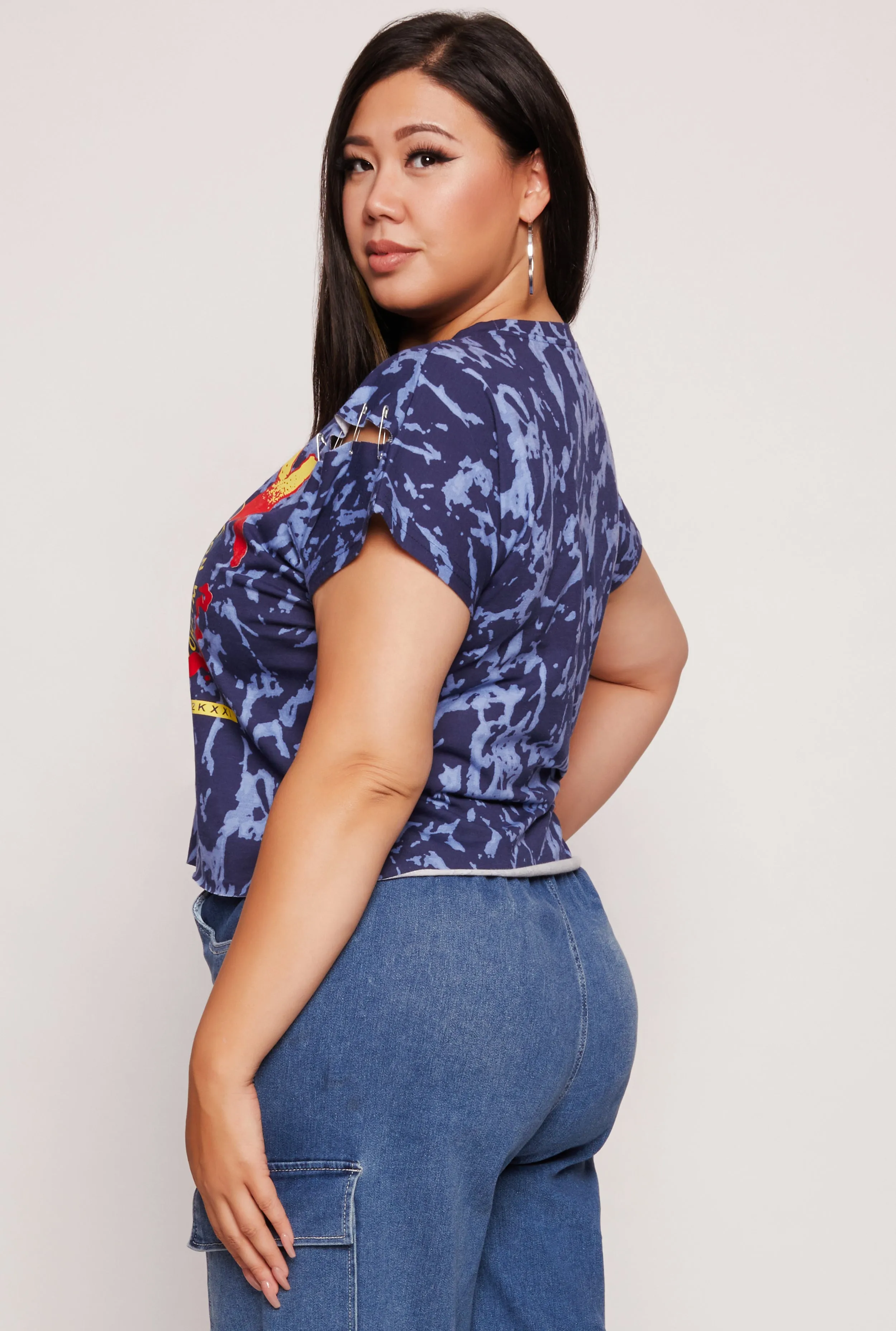 Plus Size Safety Pin Detail Raw Hem Graphic Tee sold by Rainbow product image thumbnail 3