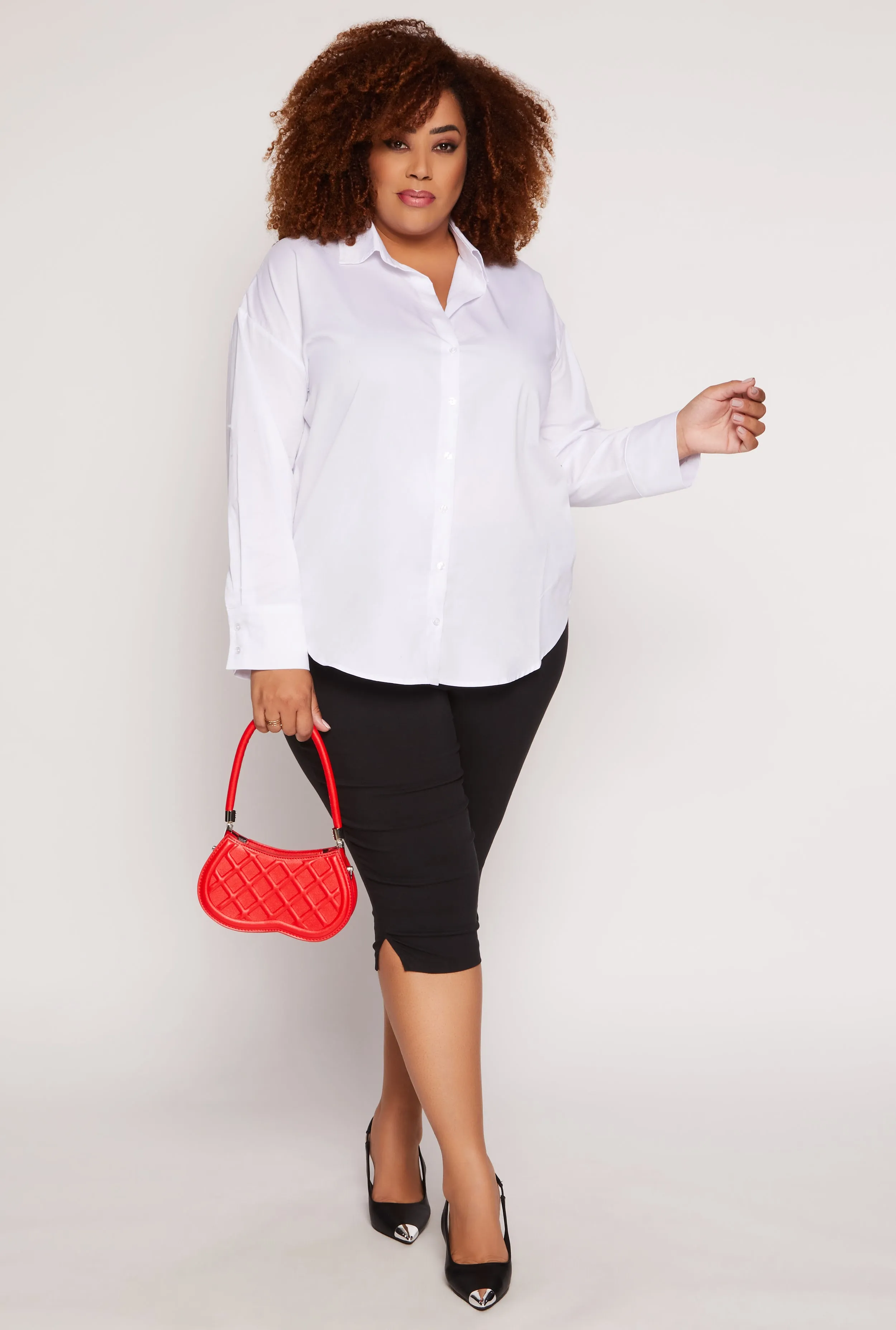 Plus Size Poplin Button Front Long Sleeve Shirt sold by Rainbow product image thumbnail 2