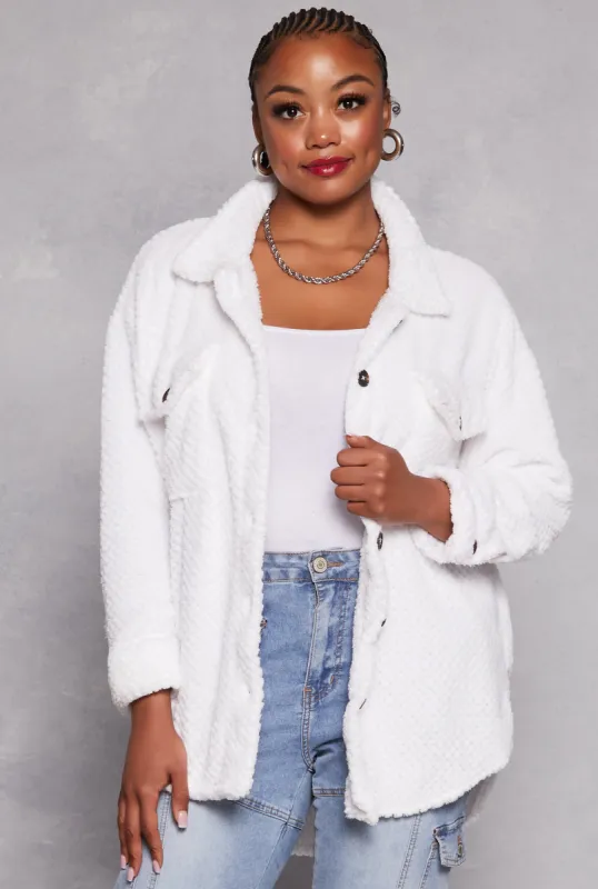 Plus Size Quilted Teddy Shacket sold by Rainbow
