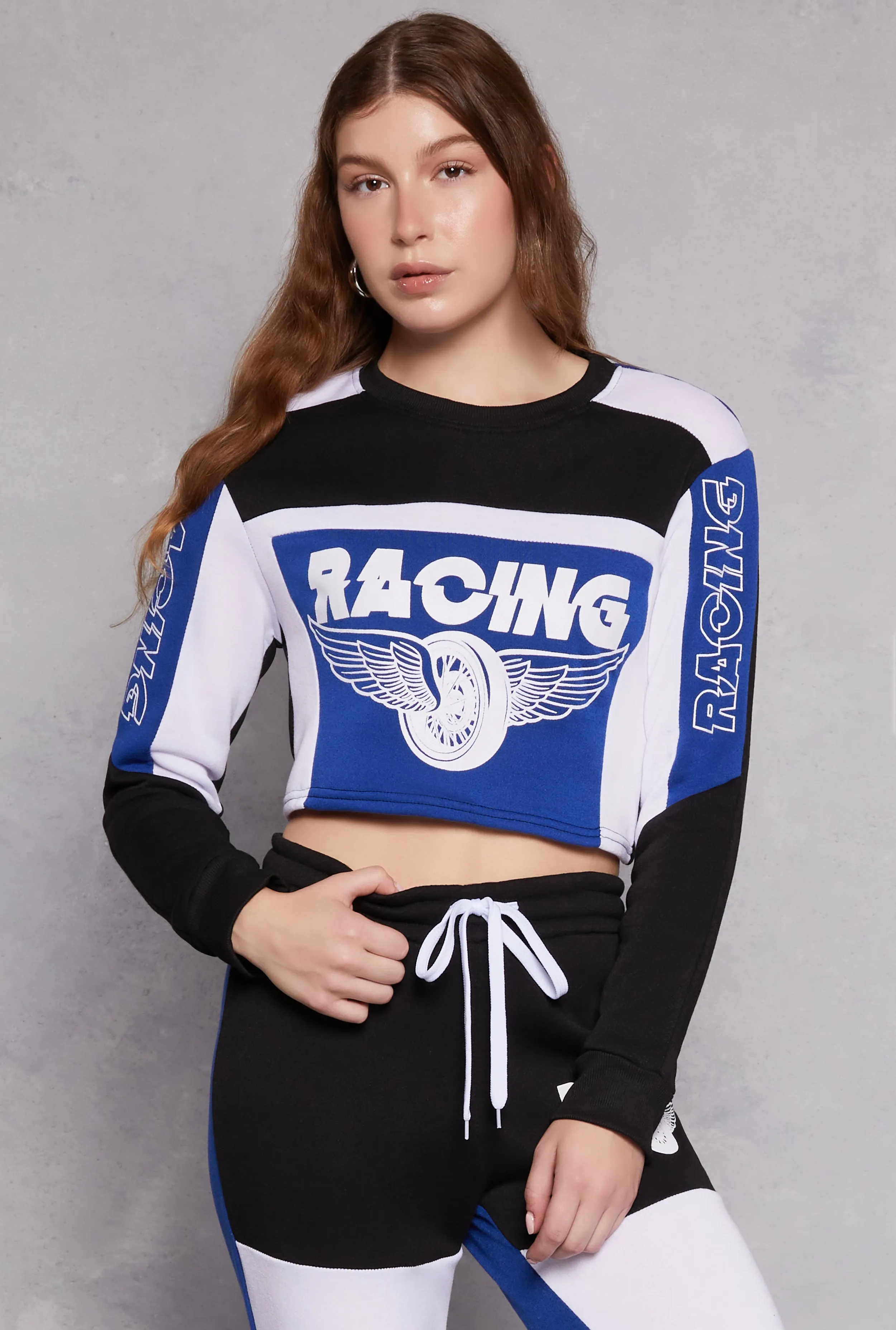 Racing Graphic Cropped Sweatshirt sold by Rainbow