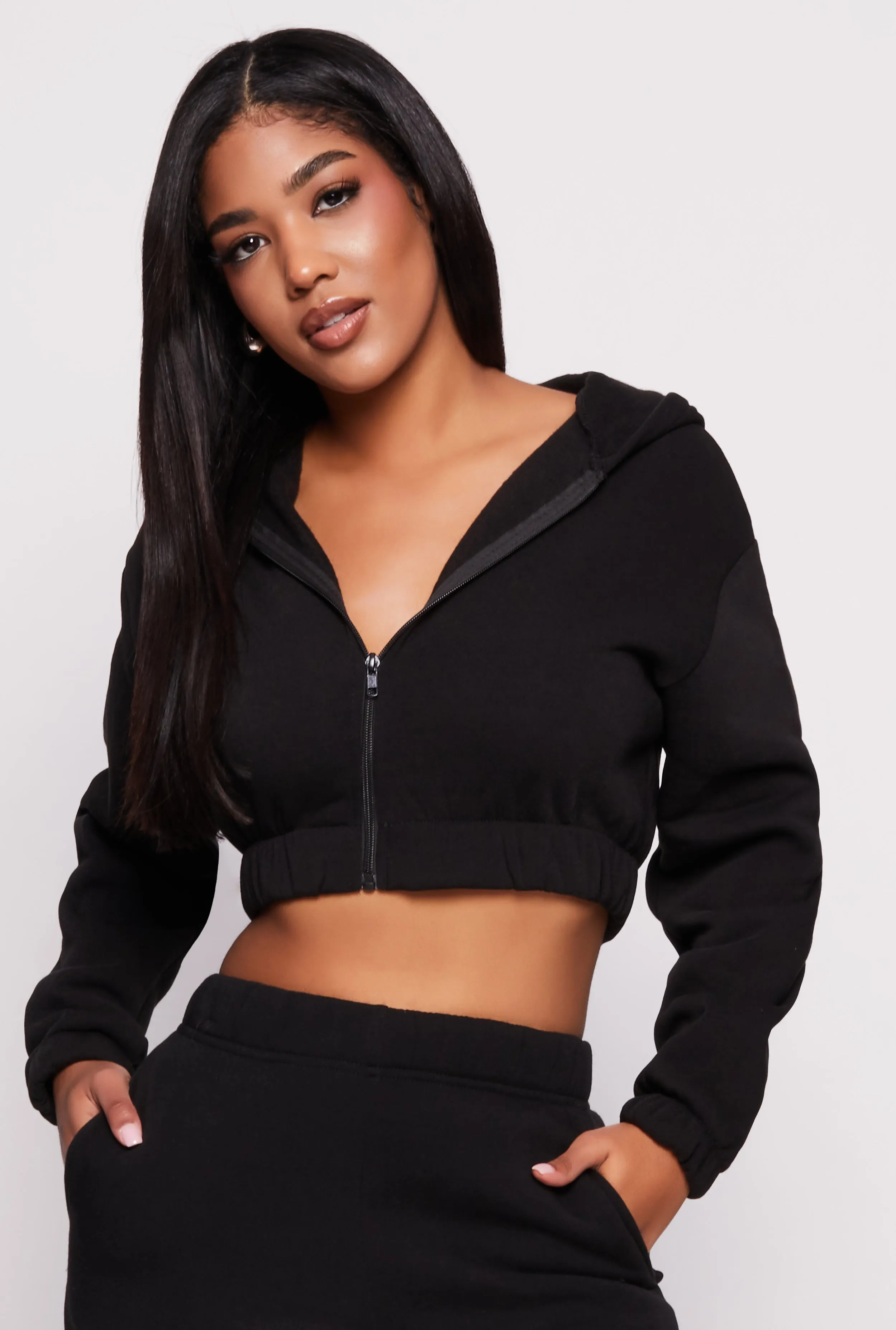 Zip Front Hooded Cropped Sweatshirt sold by Rainbow