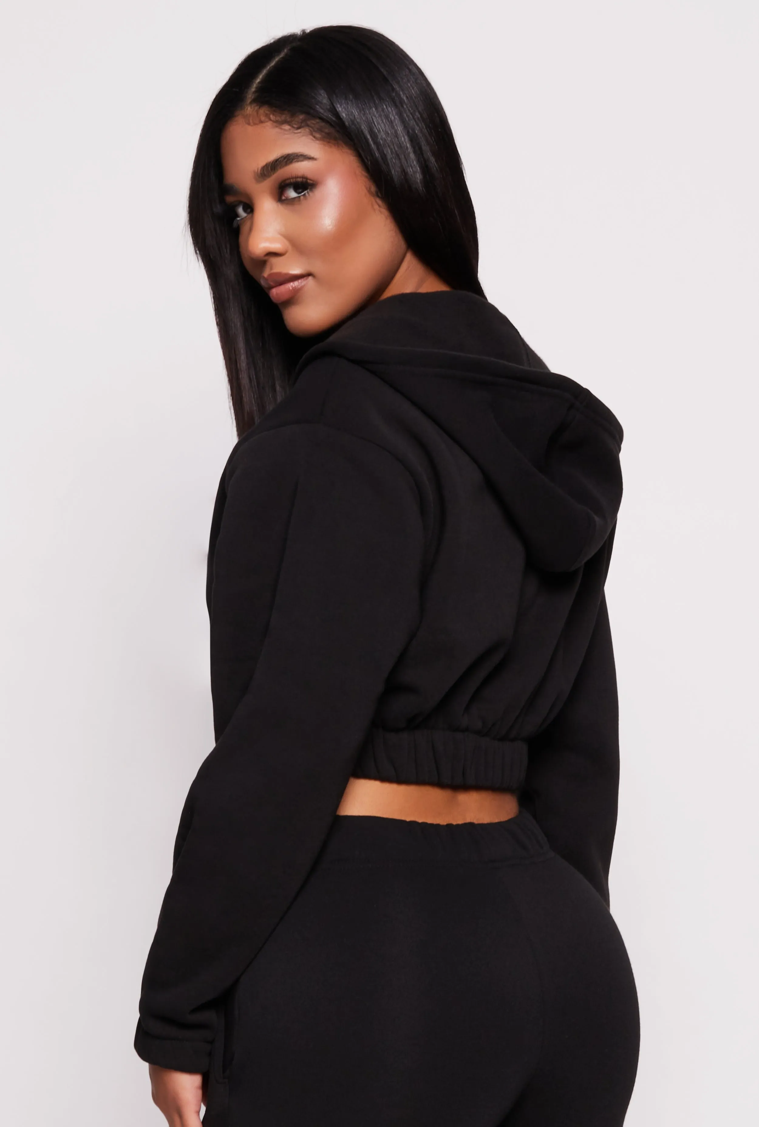 Zip Front Hooded Cropped Sweatshirt sold by Rainbow product image thumbnail 3