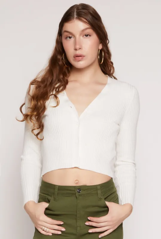 Ribbed Knit Button Front Cropped Cardigan sold by Rainbow