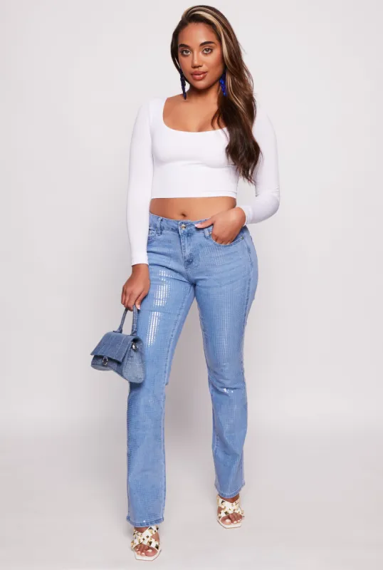 Almost Famous Sequin Boot Cut Jeans sold by Rainbow