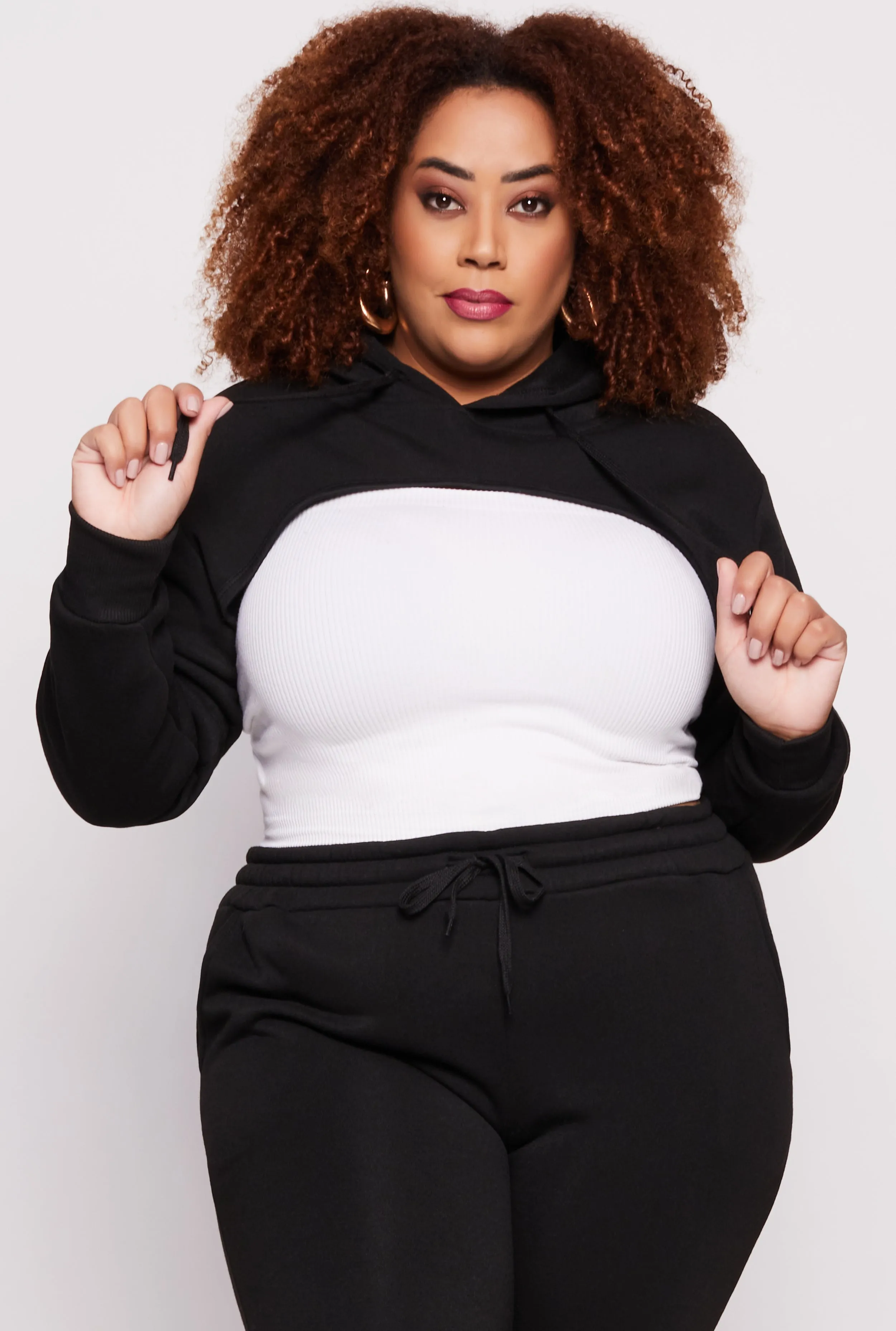 Plus Size Fleece Hooded Shrug sold by Rainbow