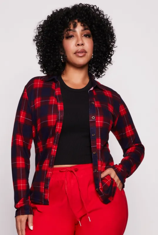 Plus Size Plaid Button Front Shirt sold by Rainbow