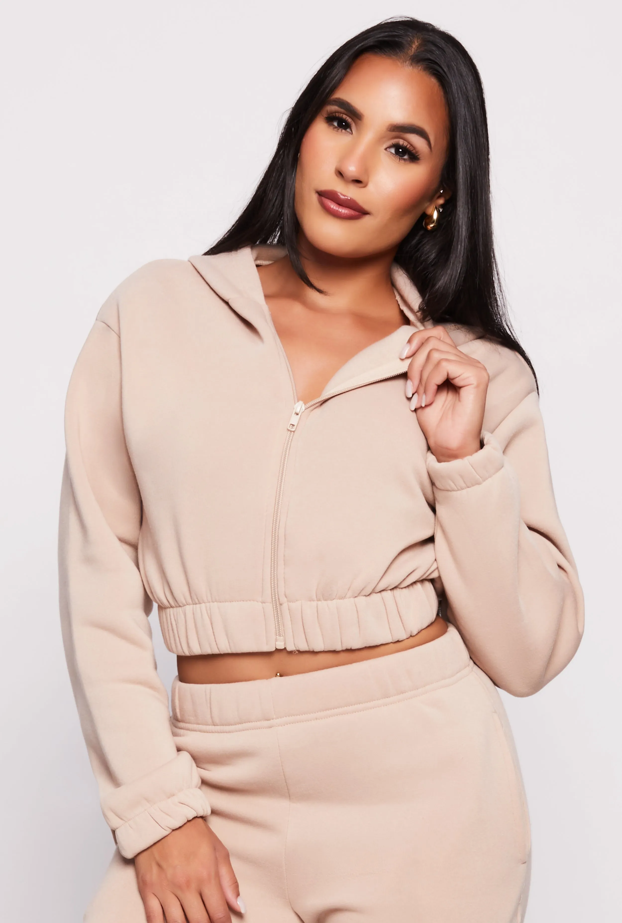 Zip Front Hooded Cropped Sweatshirt sold by Rainbow