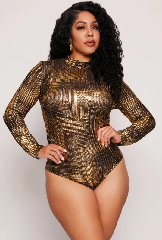 Plus Size Foil Screen Mock Neck Bodysuit sold by Rainbow