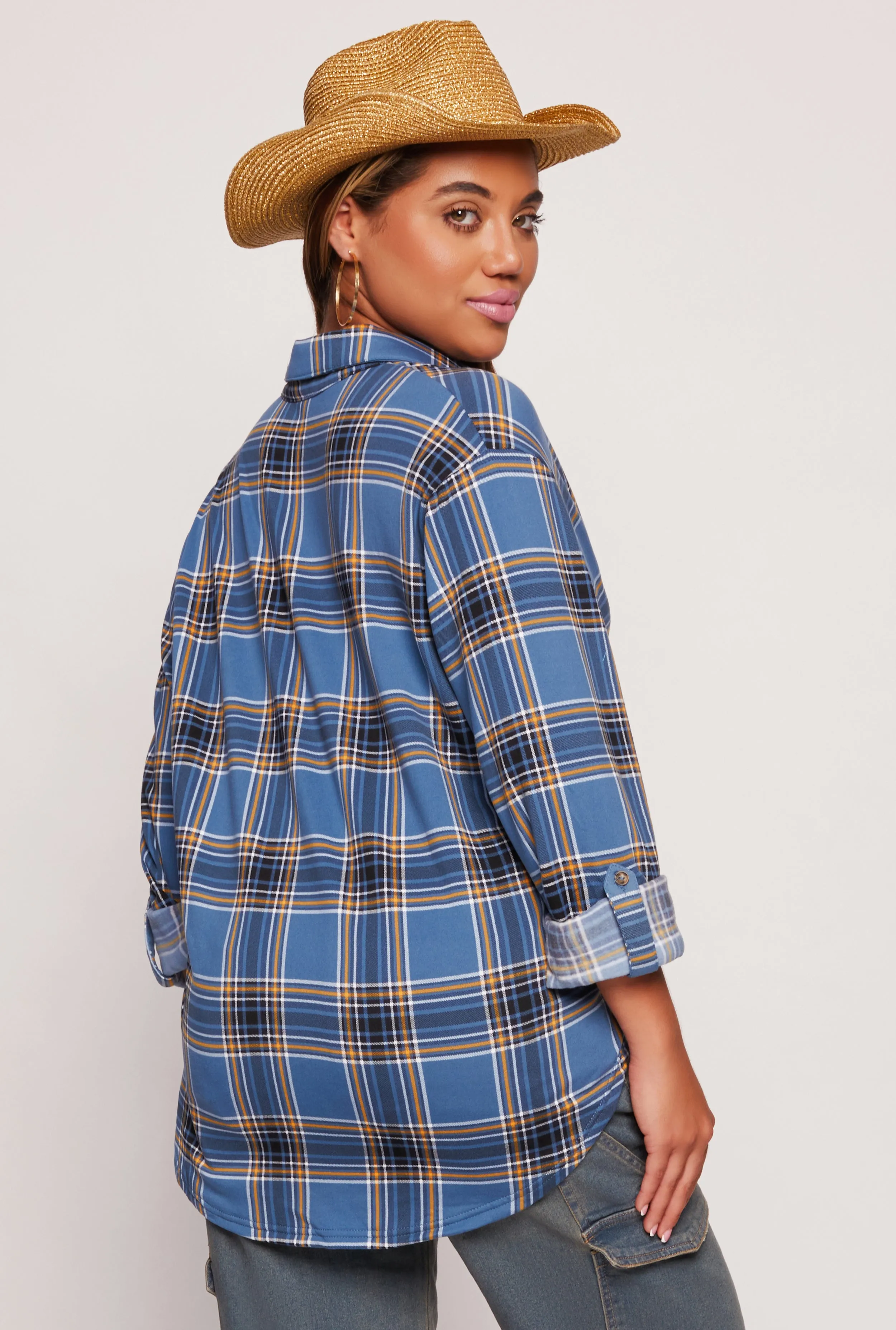 Plaid Button Front Tabbed Sleeve Shirt sold by Rainbow product image thumbnail 3