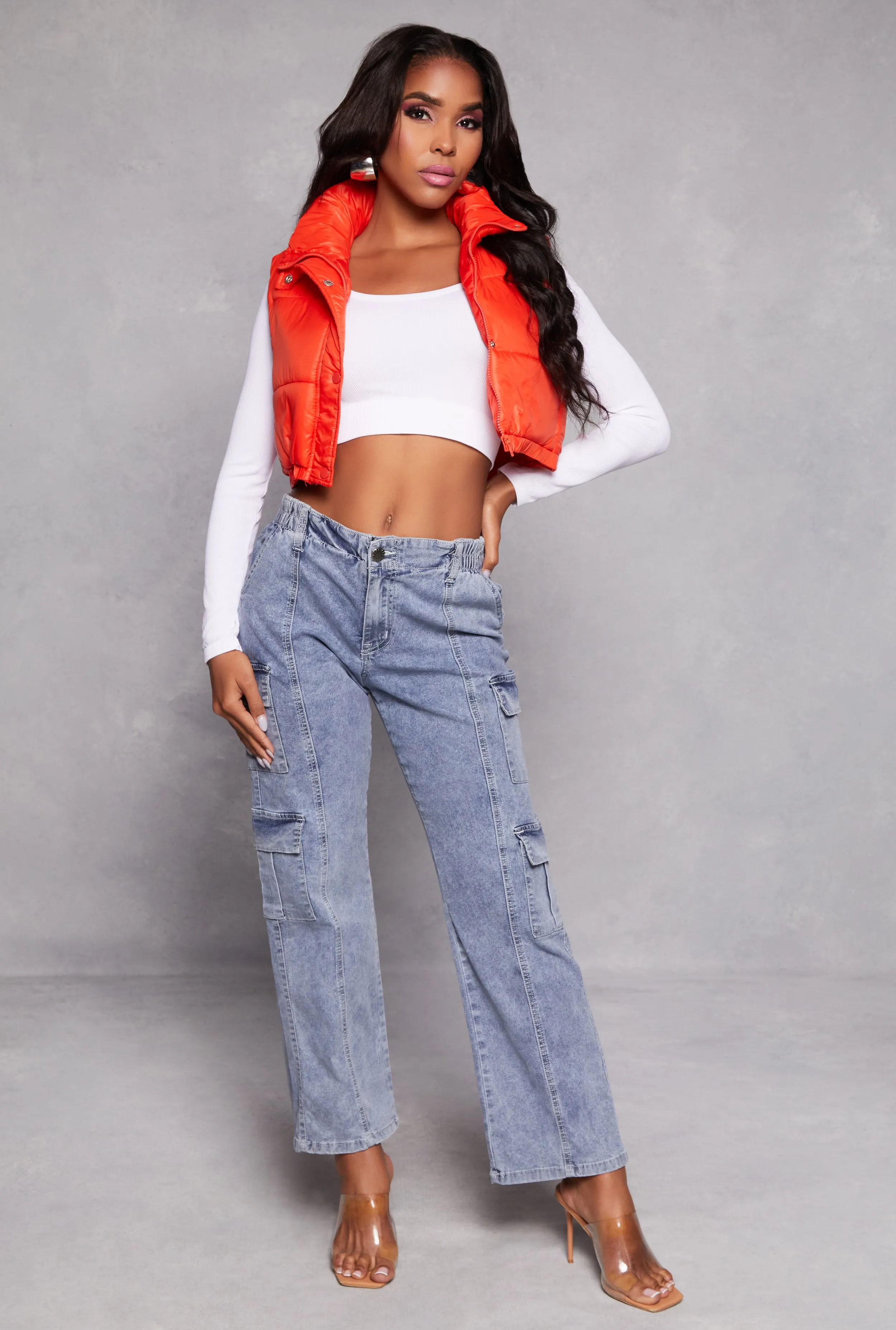 Daisy Snap Button Zip Front Cropped Puffer Vest sold by Rainbow product image thumbnail 2