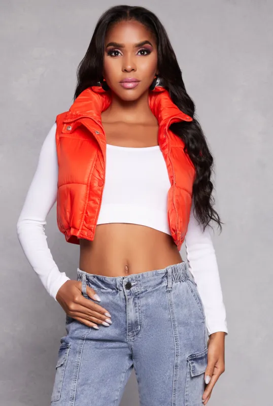 Daisy Snap Button Zip Front Cropped Puffer Vest sold by Rainbow