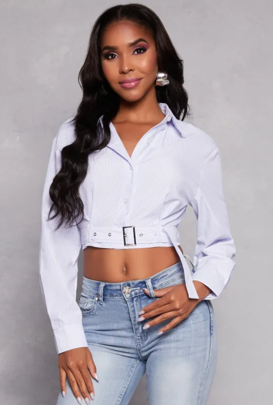 Striped Belted Button Front Shirt sold by Rainbow