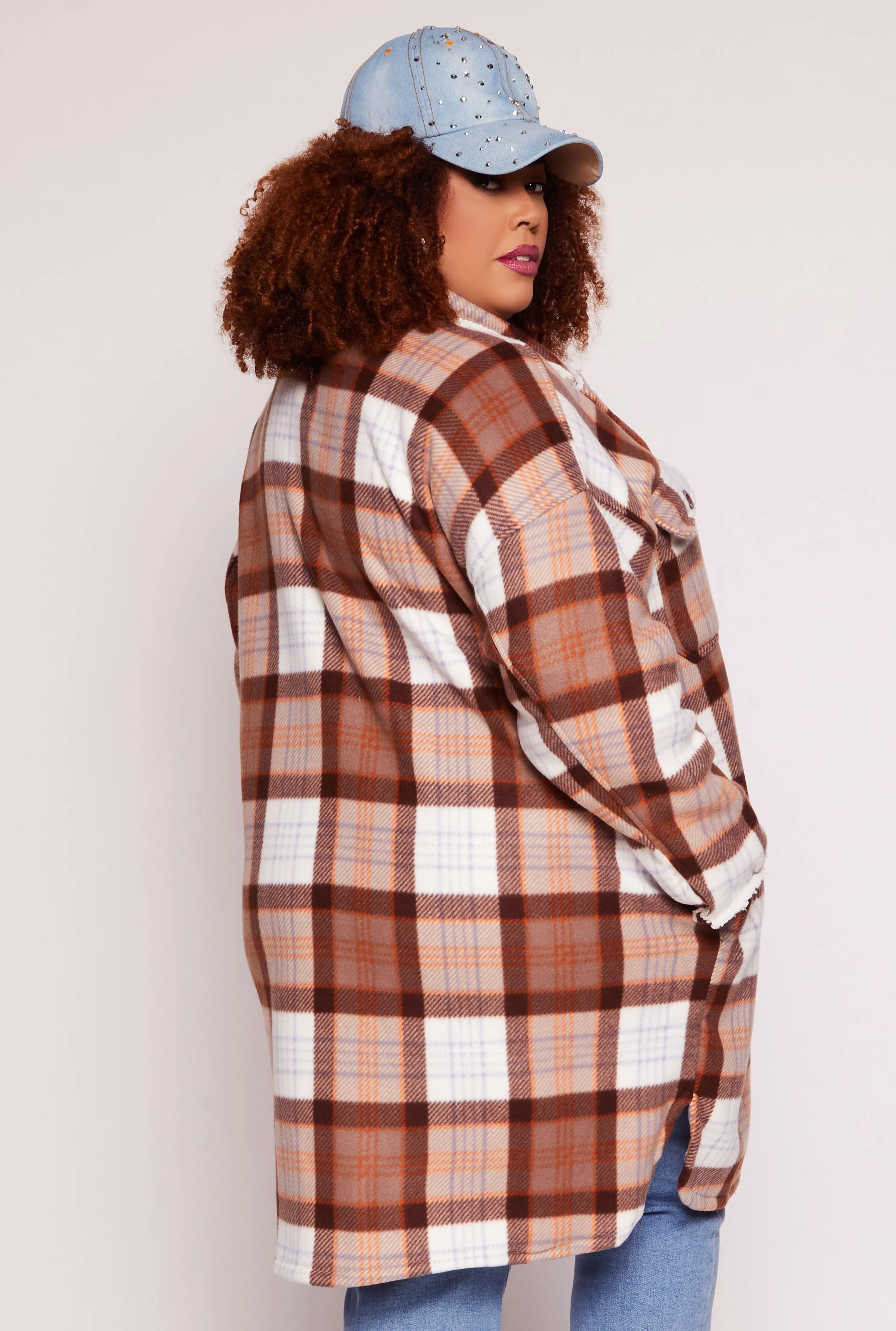 Plus Size Plaid Sherpa Lined Button Front Shacket sold by Rainbow product image thumbnail 3