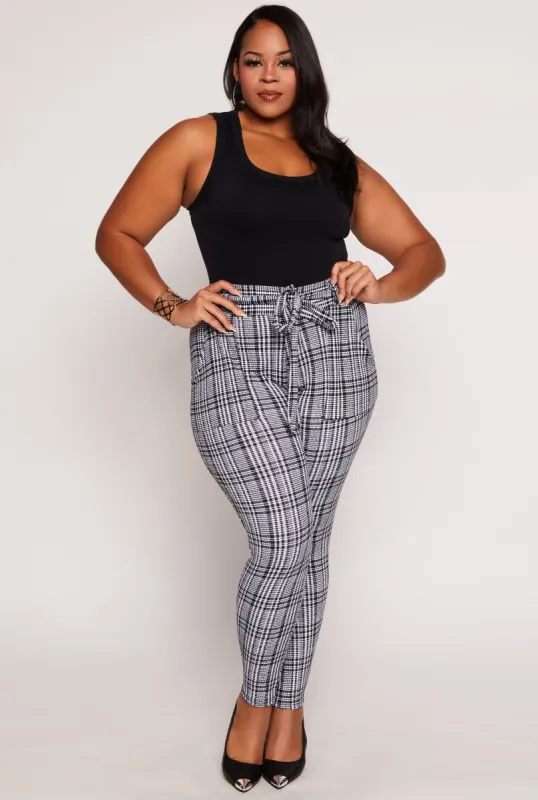 Plus Size Plaid Tie Waist Belted Dress Pants sold by Rainbow
