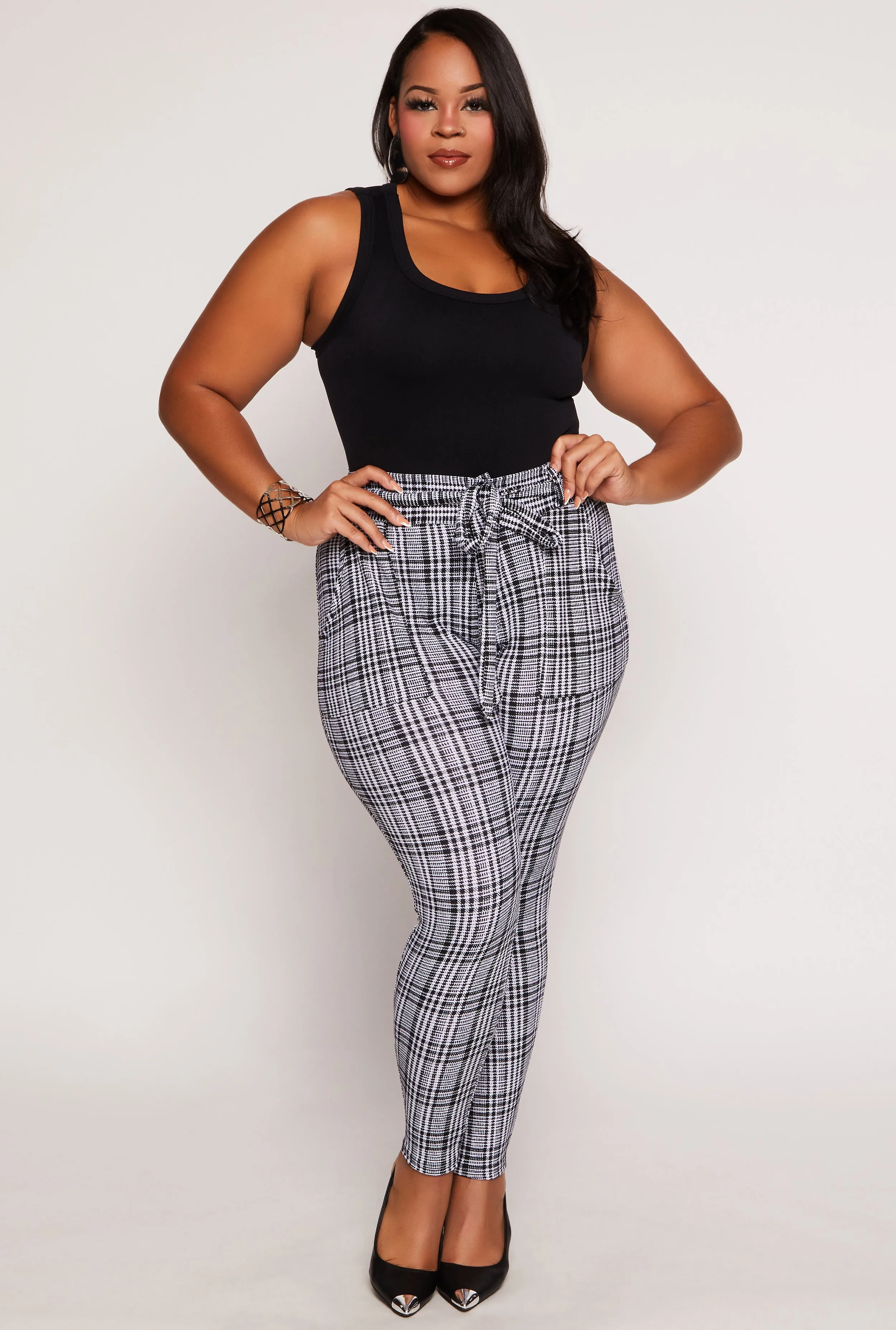 Plus Size Plaid Tie Waist Belted Dress Pants sold by Rainbow